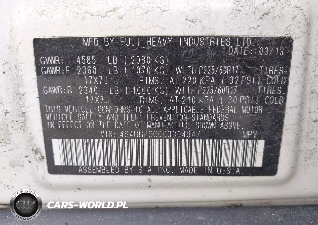 2013 Subaru Outback 2.5I Premium VIN:4S4BRBCC0D3304347 - 9