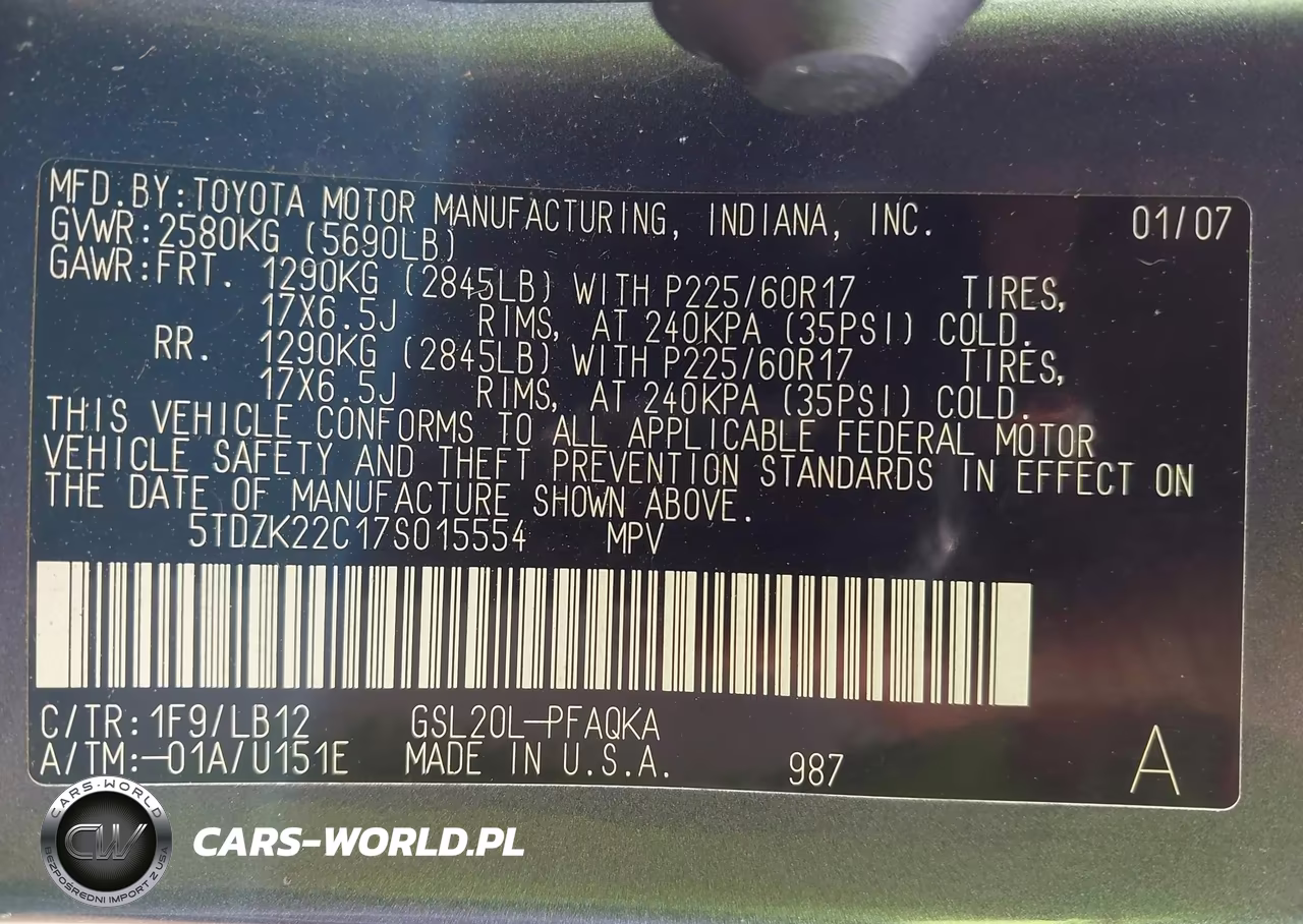 2007 Toyota Sienna Xle VIN:5TDZK22C17S015554 - 9