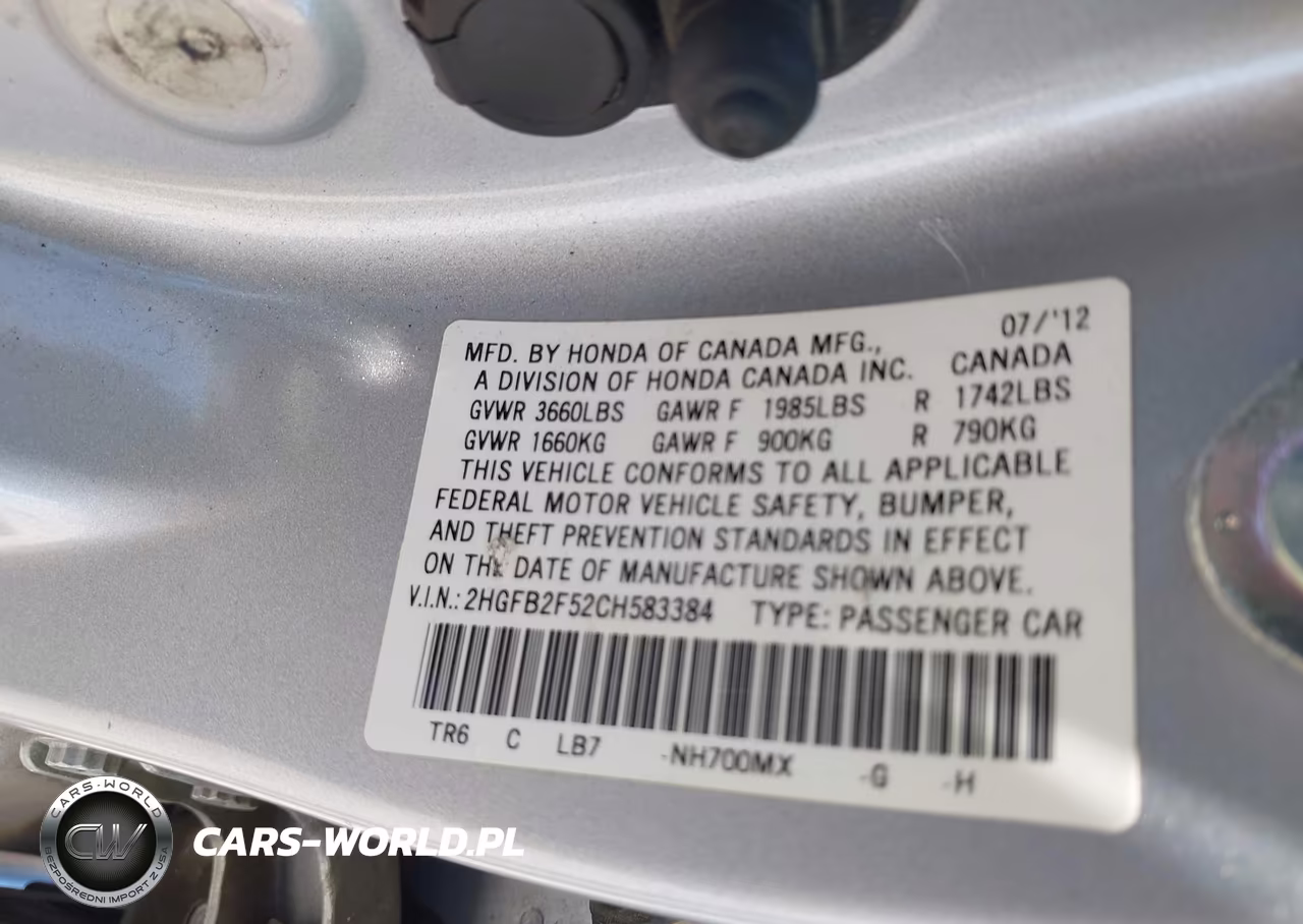 2012 Honda Civic Lx VIN:2HGFB2F52CH583384 - 9