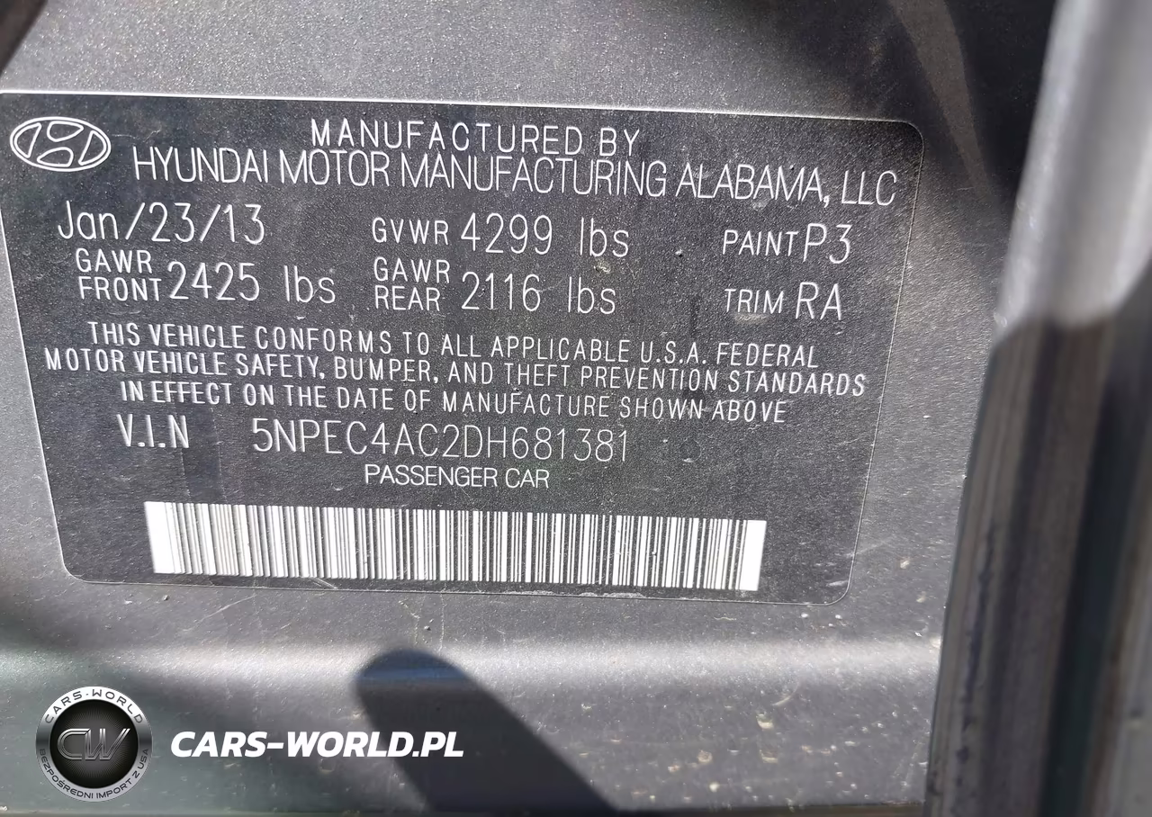 2013 Hyundai Sonata Se VIN:5NPEC4AC2DH681381 - 9