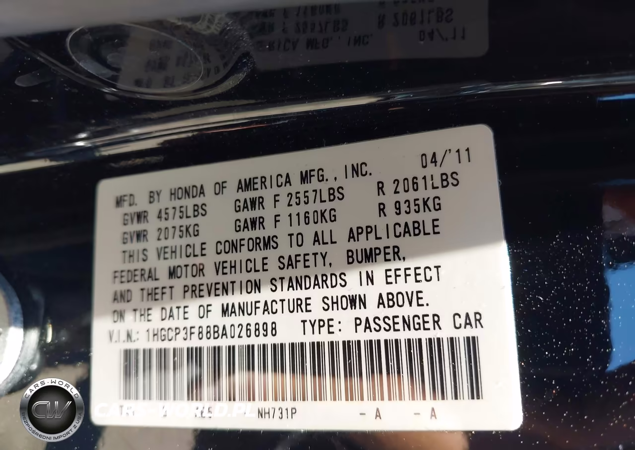 2011 Honda Accord 3.5 Ex-L VIN:1HGCP3F88BA026898 - 9