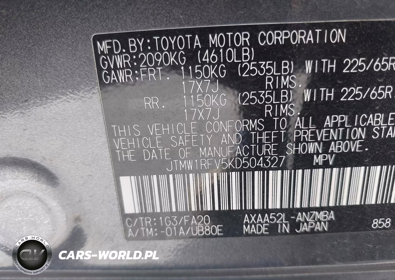 2019 Toyota Rav4 Xle VIN:JTMW1RFV5KD504327 - 9