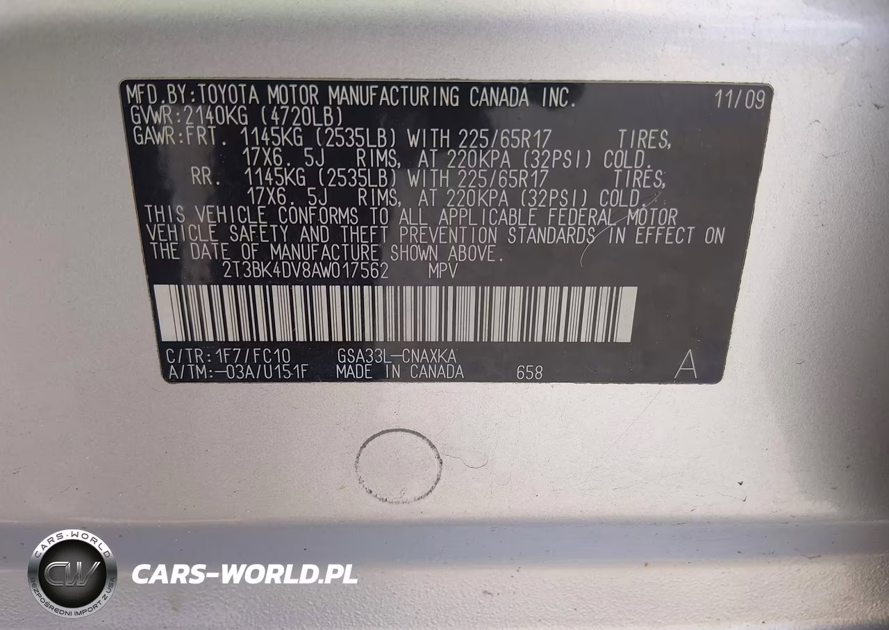 2010 Toyota Rav4 Base V6 VIN:2T3BK4DV8AW017562 - 9