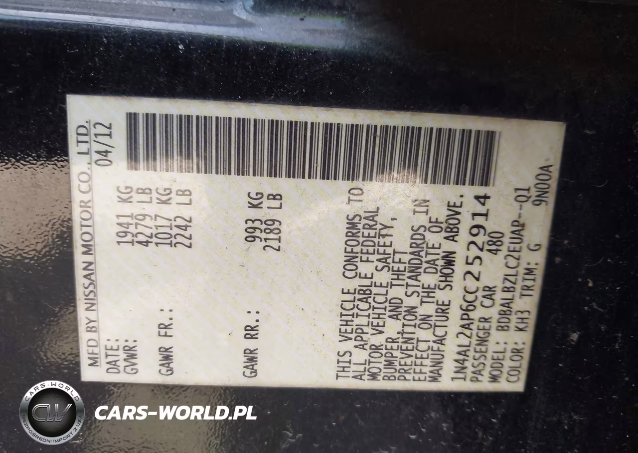 2012 Nissan Altima 2.5 S VIN:1N4AL2AP6CC252914 - 9