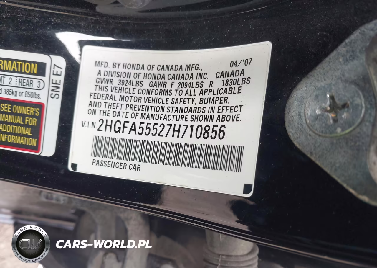 2007 Honda Civic Si VIN:2HGFA55527H710856 - 9