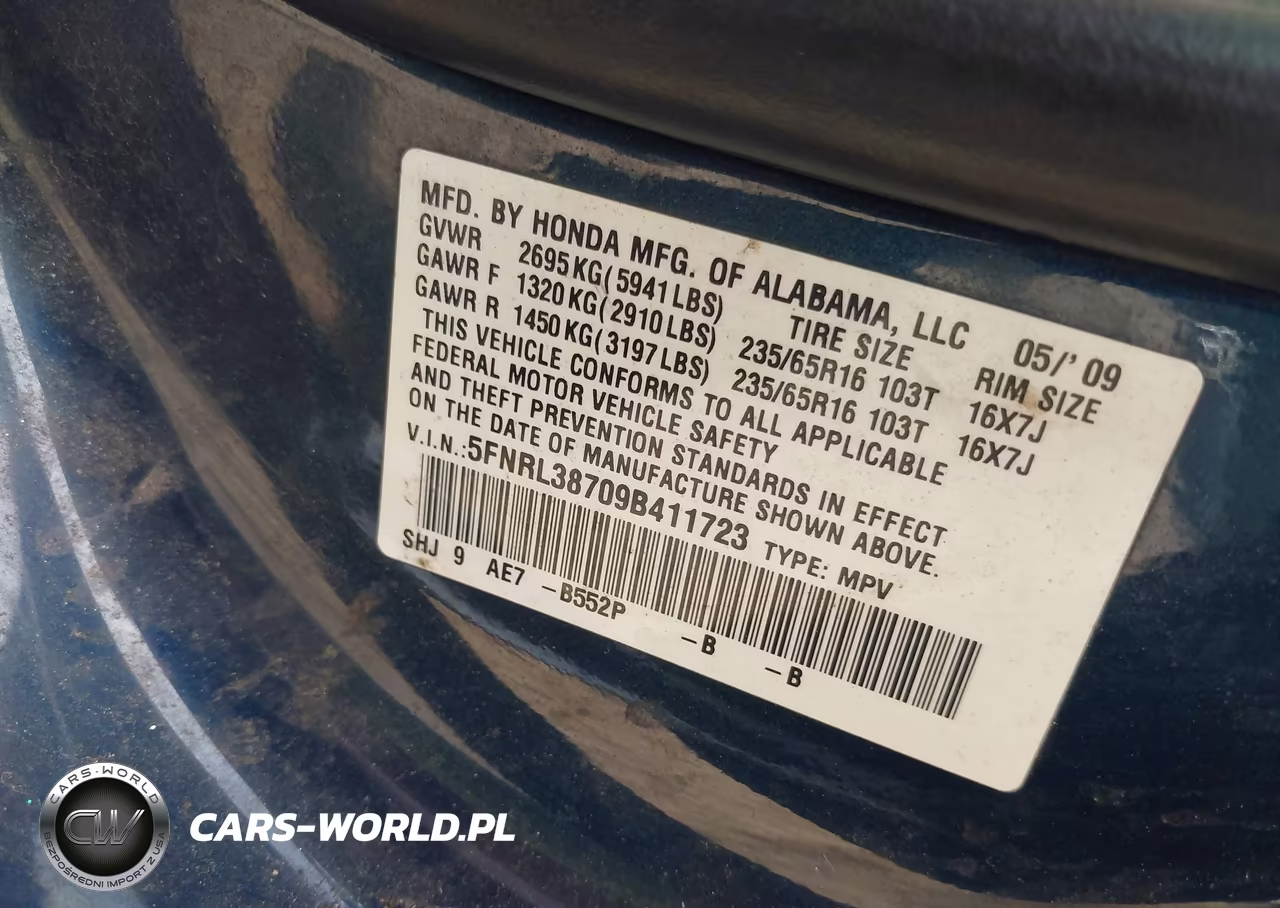 2009 Honda Odyssey Ex-L VIN:5FNRL38709B411723 - 9