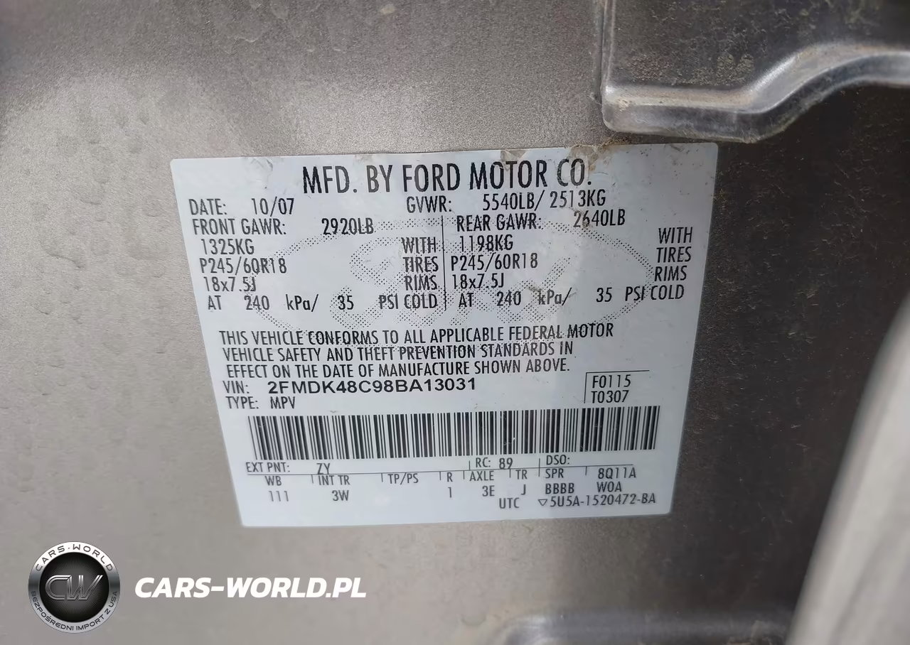 2008 Ford Edge Sel VIN:2FMDK48C98BA13031 - 9