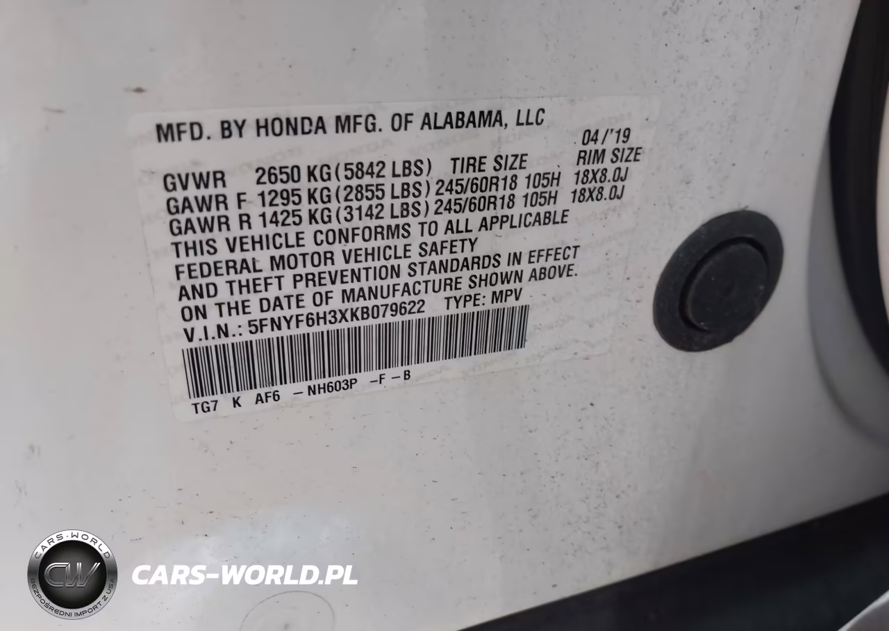 2019 Honda Pilot Ex VIN:5FNYF6H3XKB079622 - 9