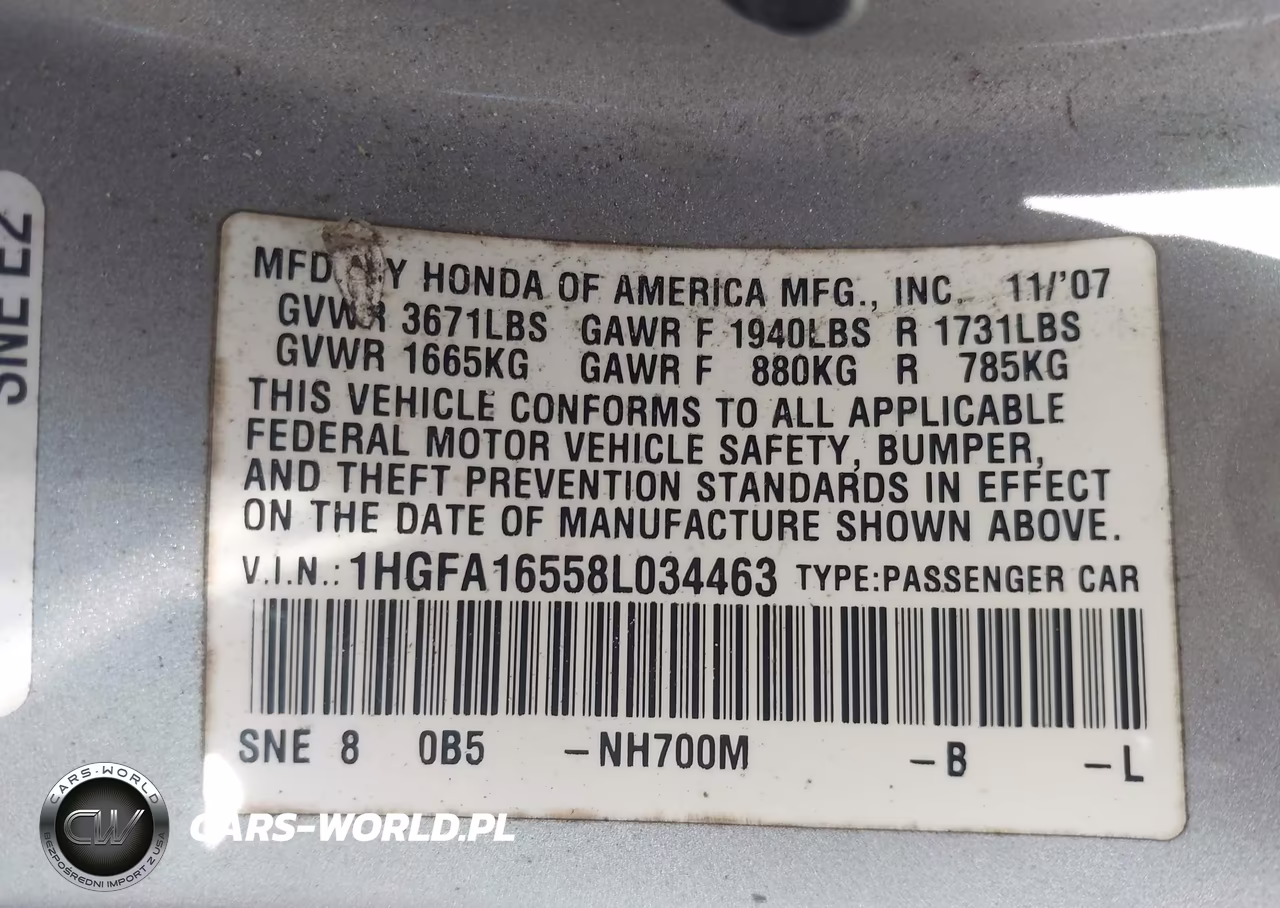 2008 Honda Civic Lx VIN:1HGFA16558L034463 - 9