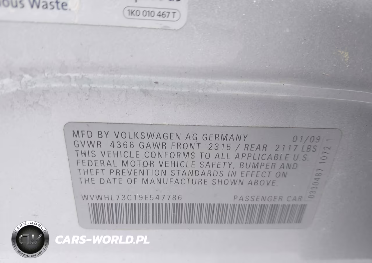 2009 Volkswagen Cc Luxury VIN:WVWHL73C19E547786 - 9