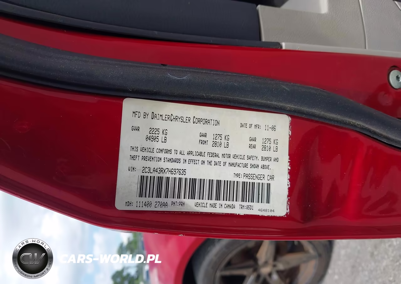 2007 Chrysler 300 VIN:2C3LA43RX7H697635 - 9