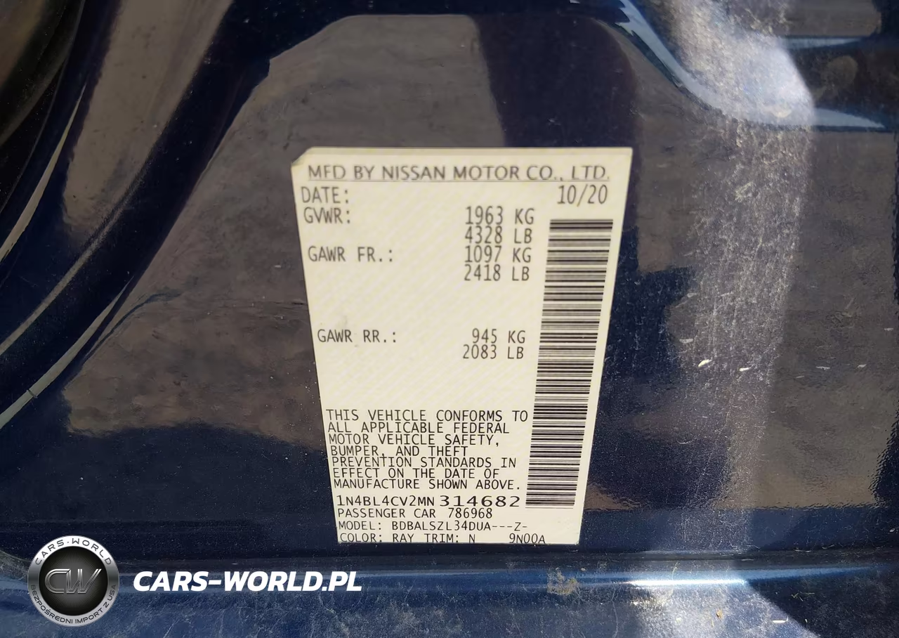 2021 Nissan Altima Sr Fwd VIN:1N4BL4CV2MN314682 - 9