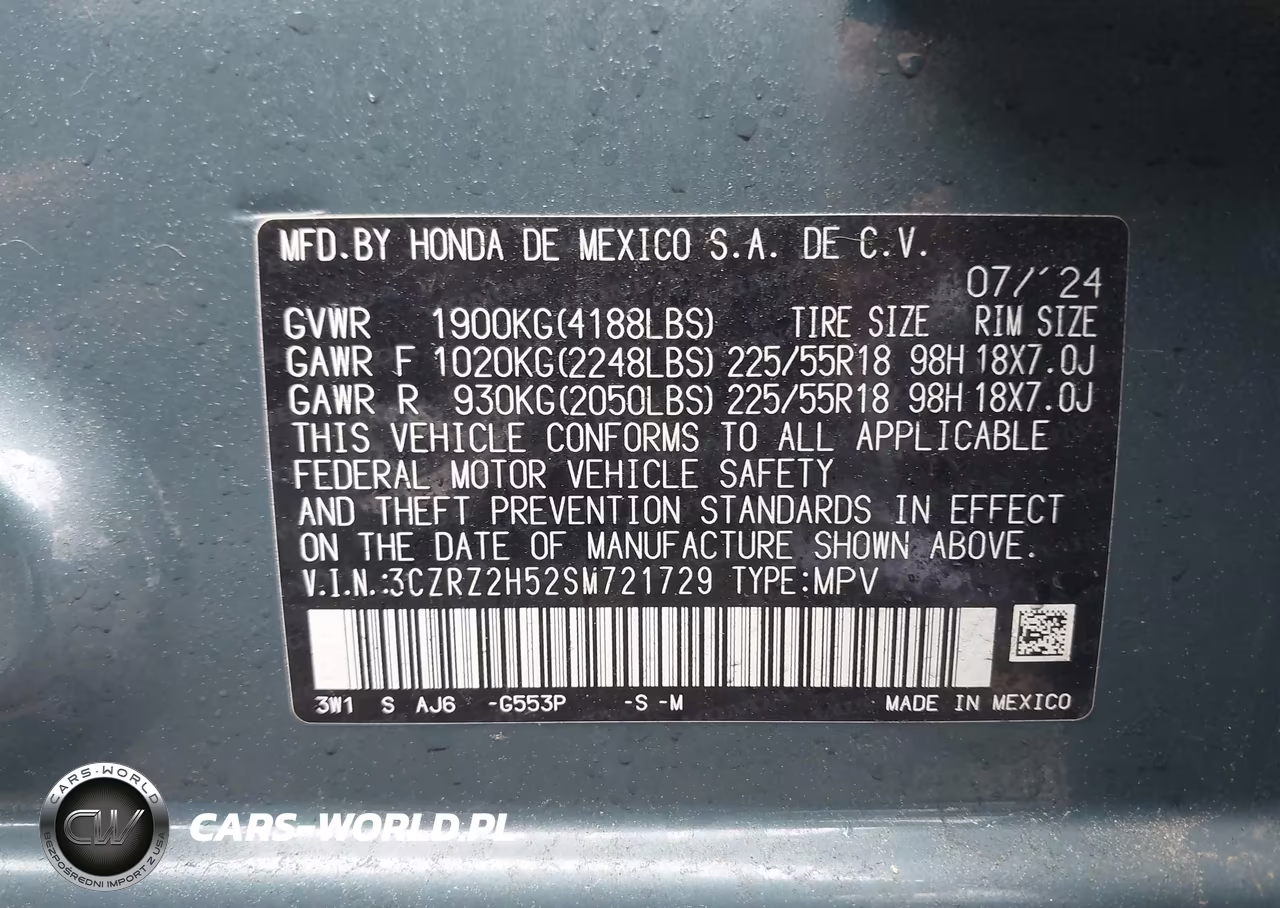 2025 Honda Hr-V Awd Sport VIN:3CZRZ2H52SM721729 - 9