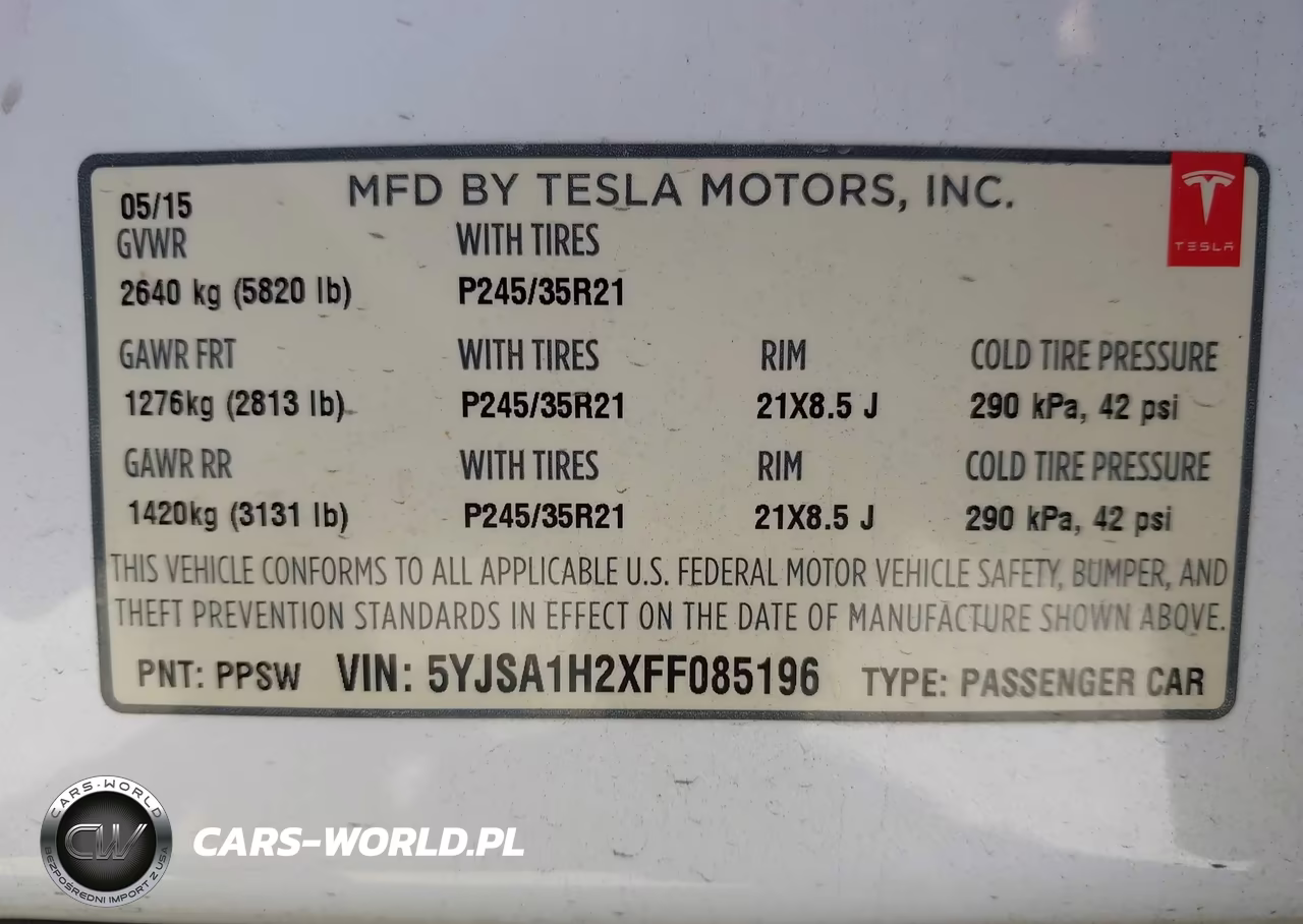 2015 Tesla Model S 70D-85D-P85D VIN:5YJSA1H2XFF085196 - 9