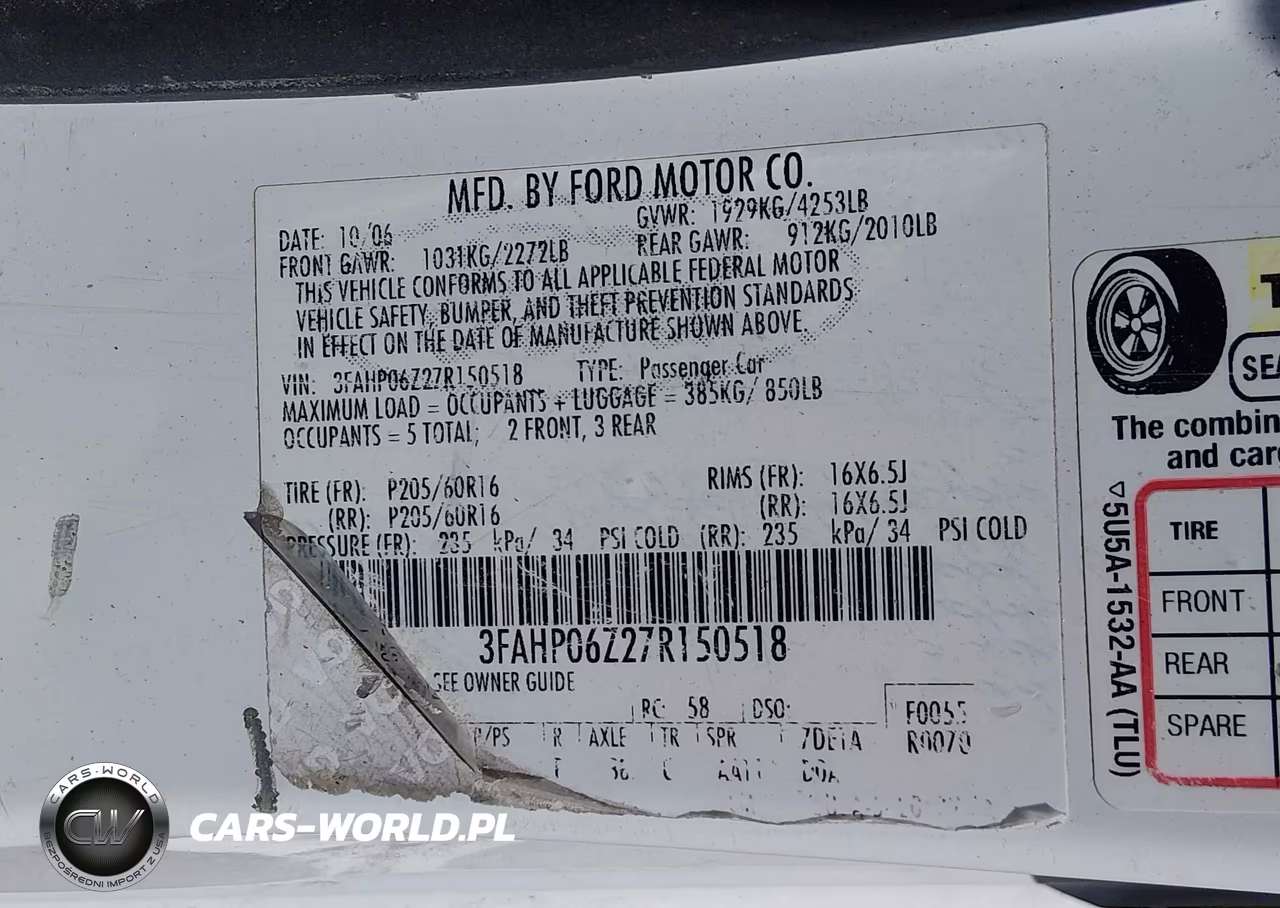 2007 Ford Fusion S VIN:3FAHP06Z27R150518 - 9
