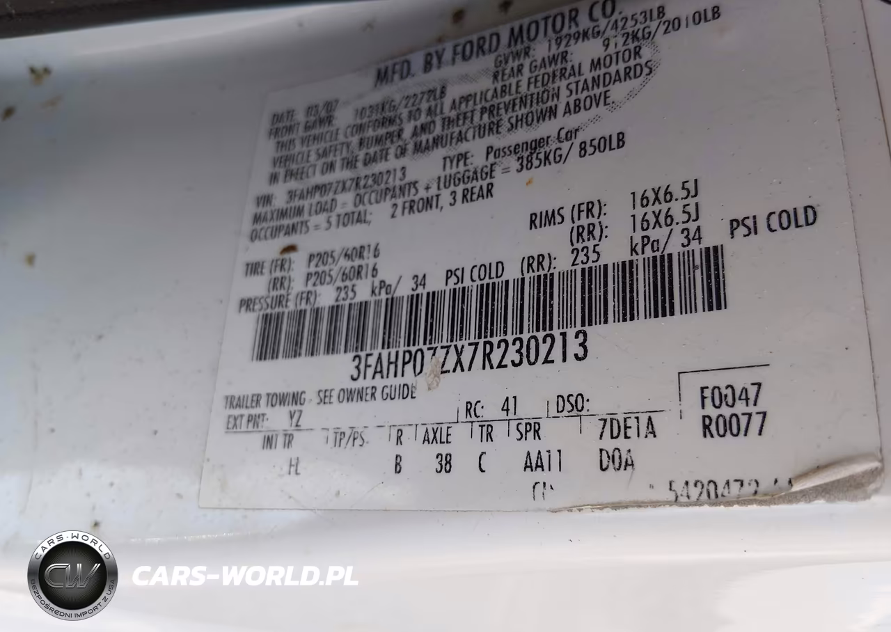 2007 Ford Fusion Se VIN:3FAHP07ZX7R230213 - 9