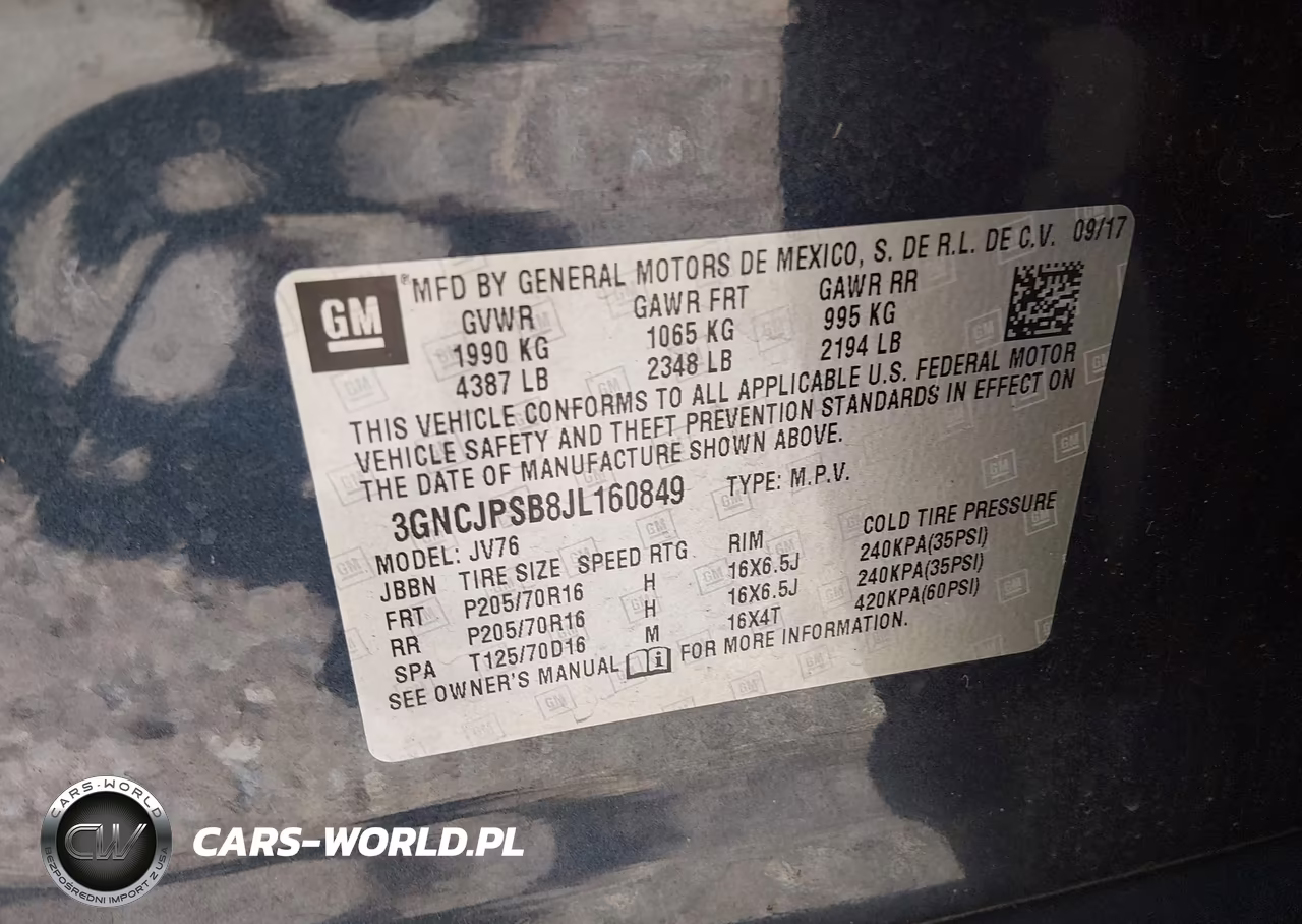 2018 Chevrolet Trax Lt VIN:3GNCJPSB8JL160849 - 9