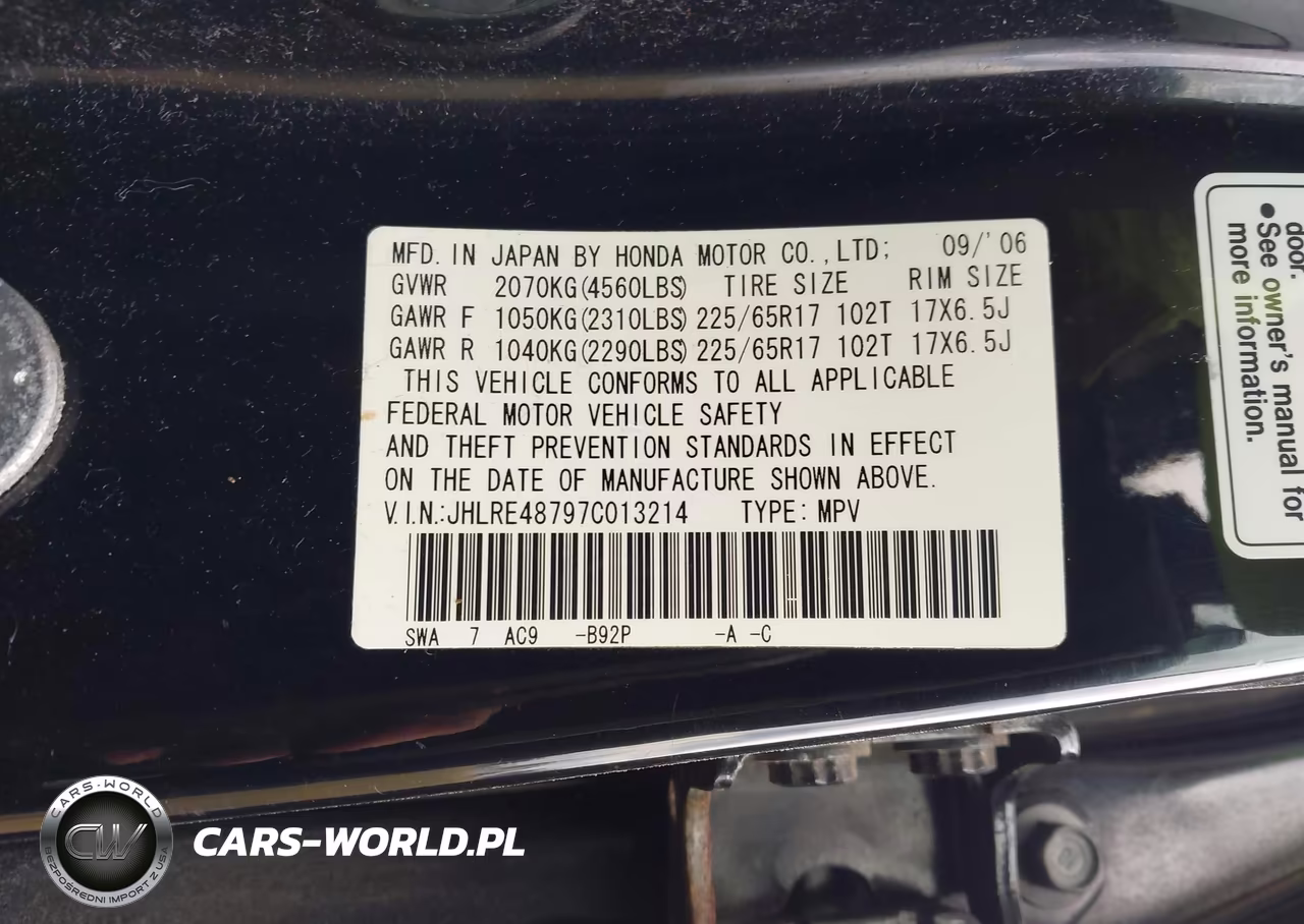 2007 Honda Cr-V Ex-L VIN:JHLRE48797C013214 - 9