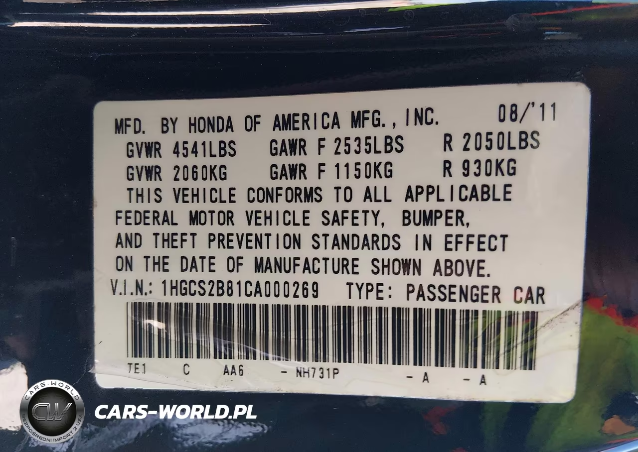 2012 Honda Accord 3.5 Ex-L VIN:1HGCS2B81CA000269 - 9
