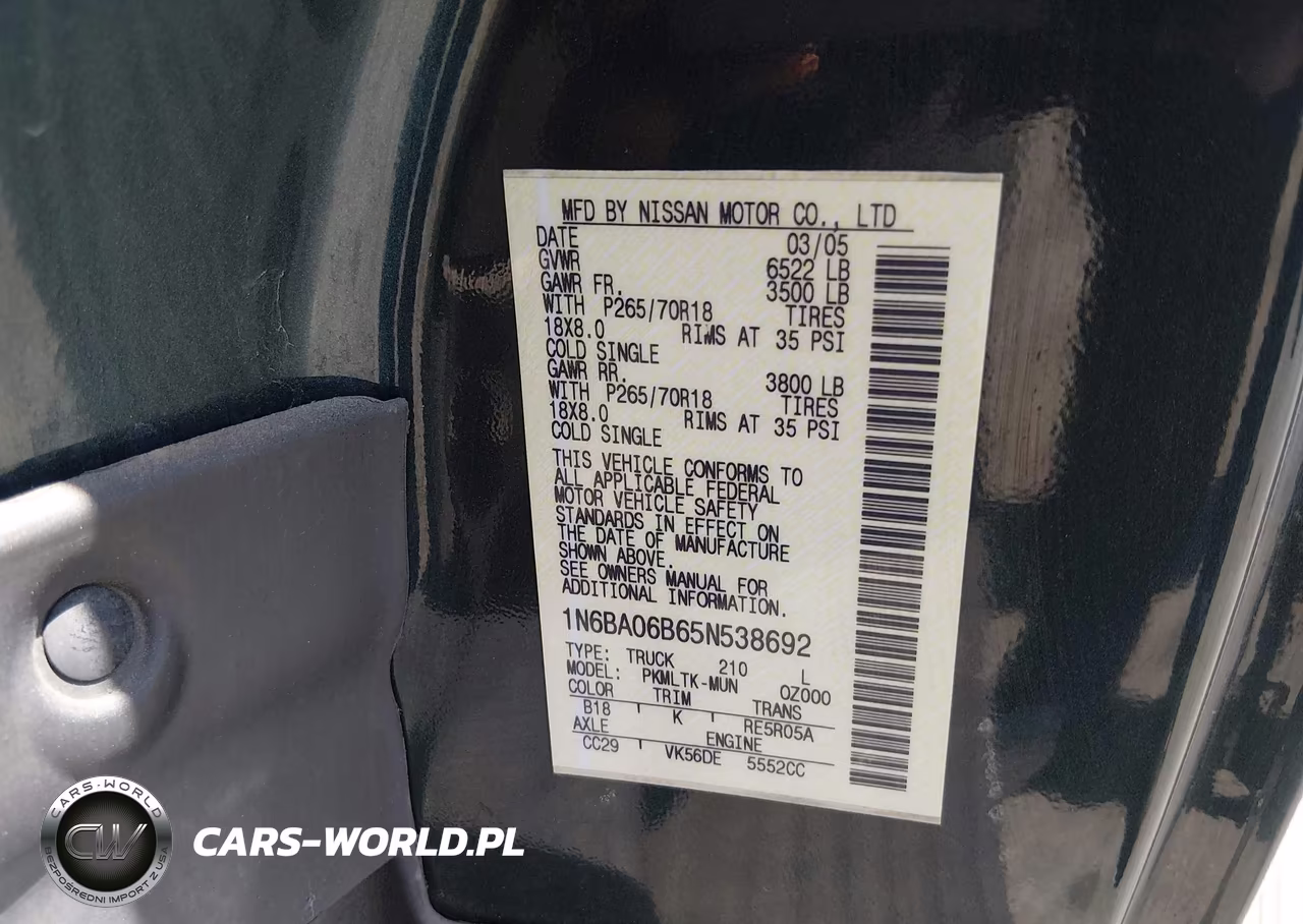 2005 Nissan Titan Xe-Se-Le VIN:1N6BA06B65N538692 - 9