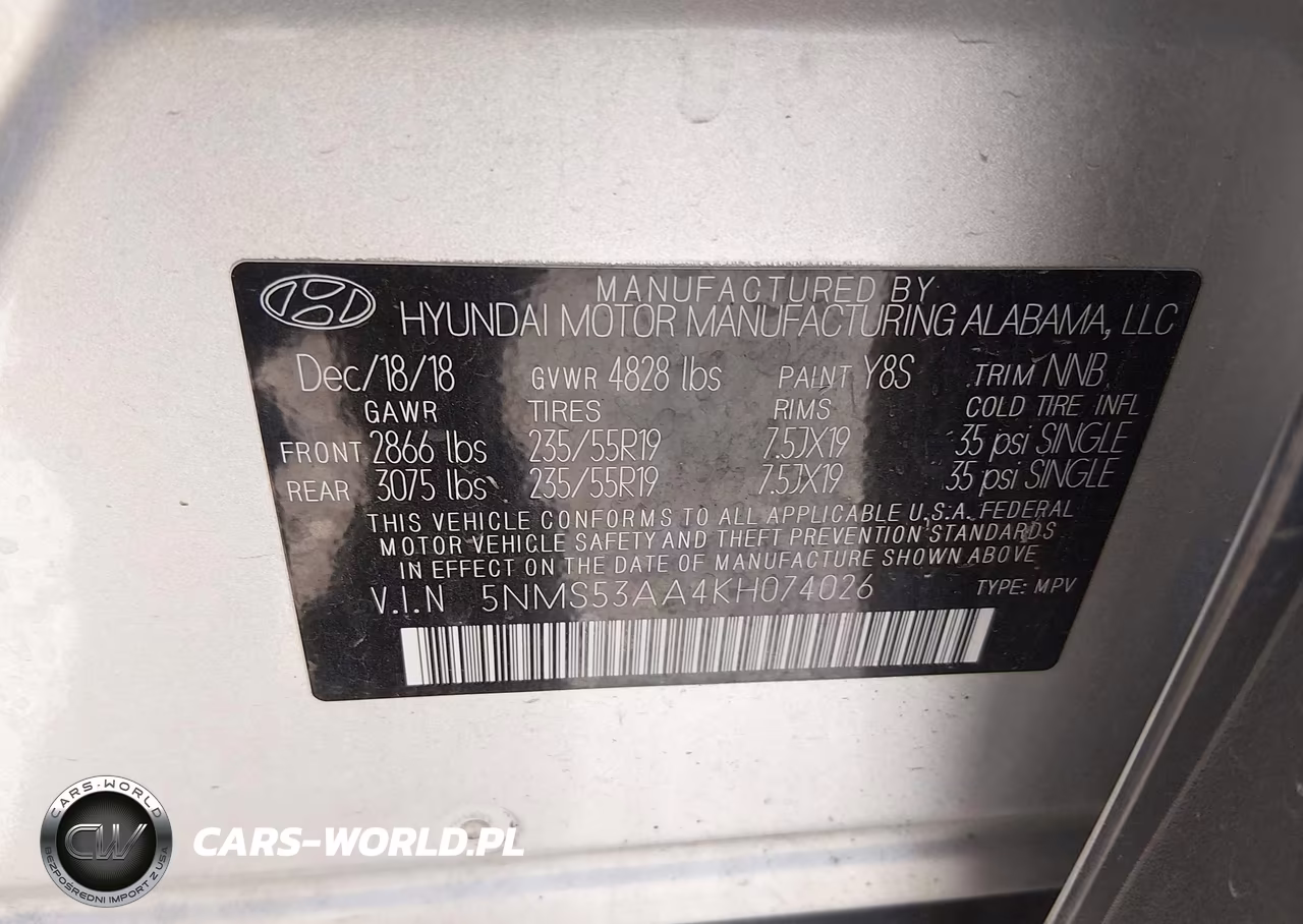 2019 Hyundai Santa Fe Ultimate 2.0T VIN:5NMS53AA4KH074026 - 9