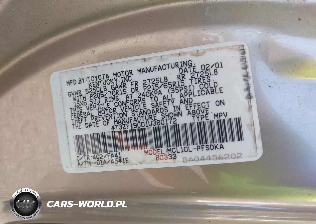 2001 Toyota Sienna Ce VIN:4T3ZF19C01U380172 - 9