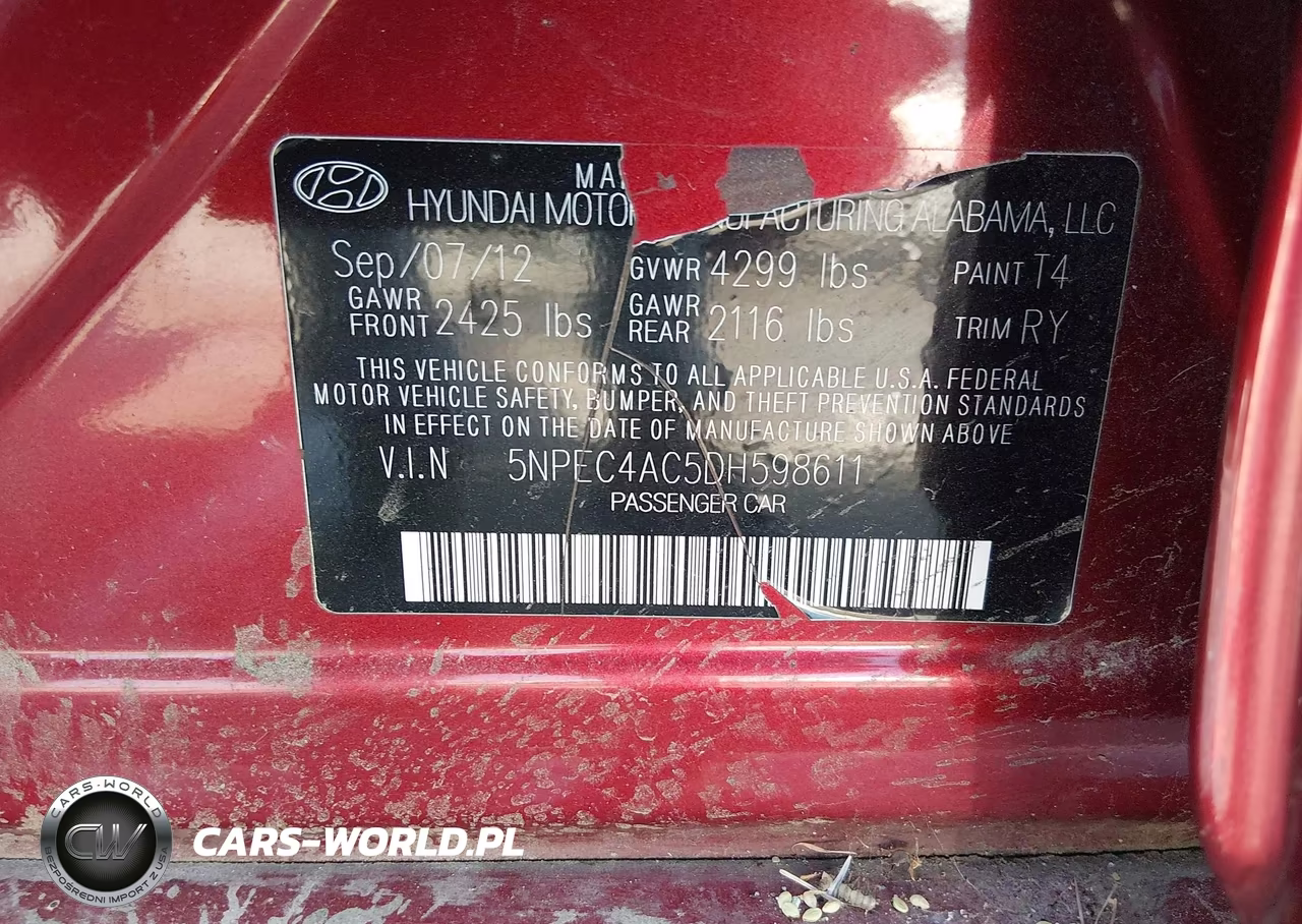 2013 Hyundai Sonata Se VIN:5NPEC4AC5DH598611 - 9
