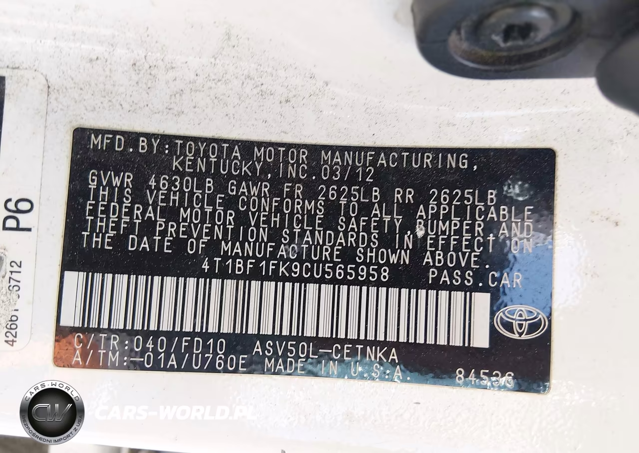 2012 Toyota Camry Le VIN:4T1BF1FK9CU565958 - 9