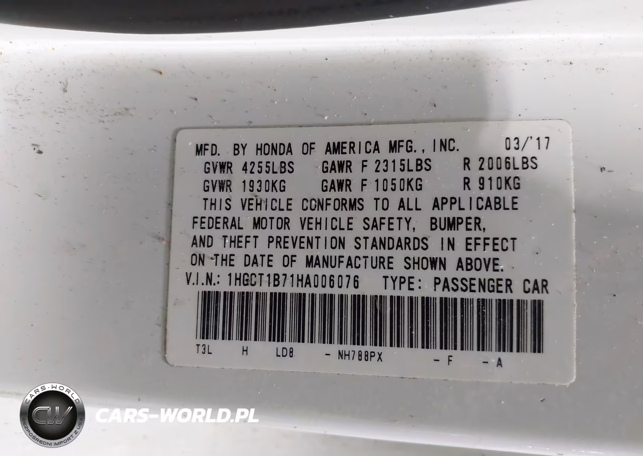 2017 Honda Accord Ex VIN:1HGCT1B71HA006076 - 9