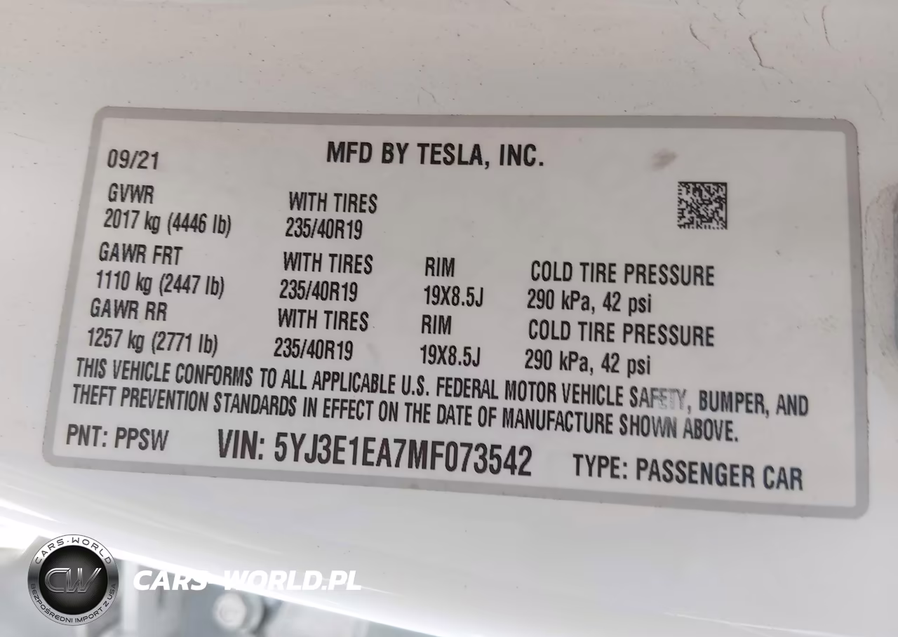 2021 Tesla Model 3 Standard Range Plus Rear-Wheel Drive VIN:5YJ3E1EA7MF073542 - 9