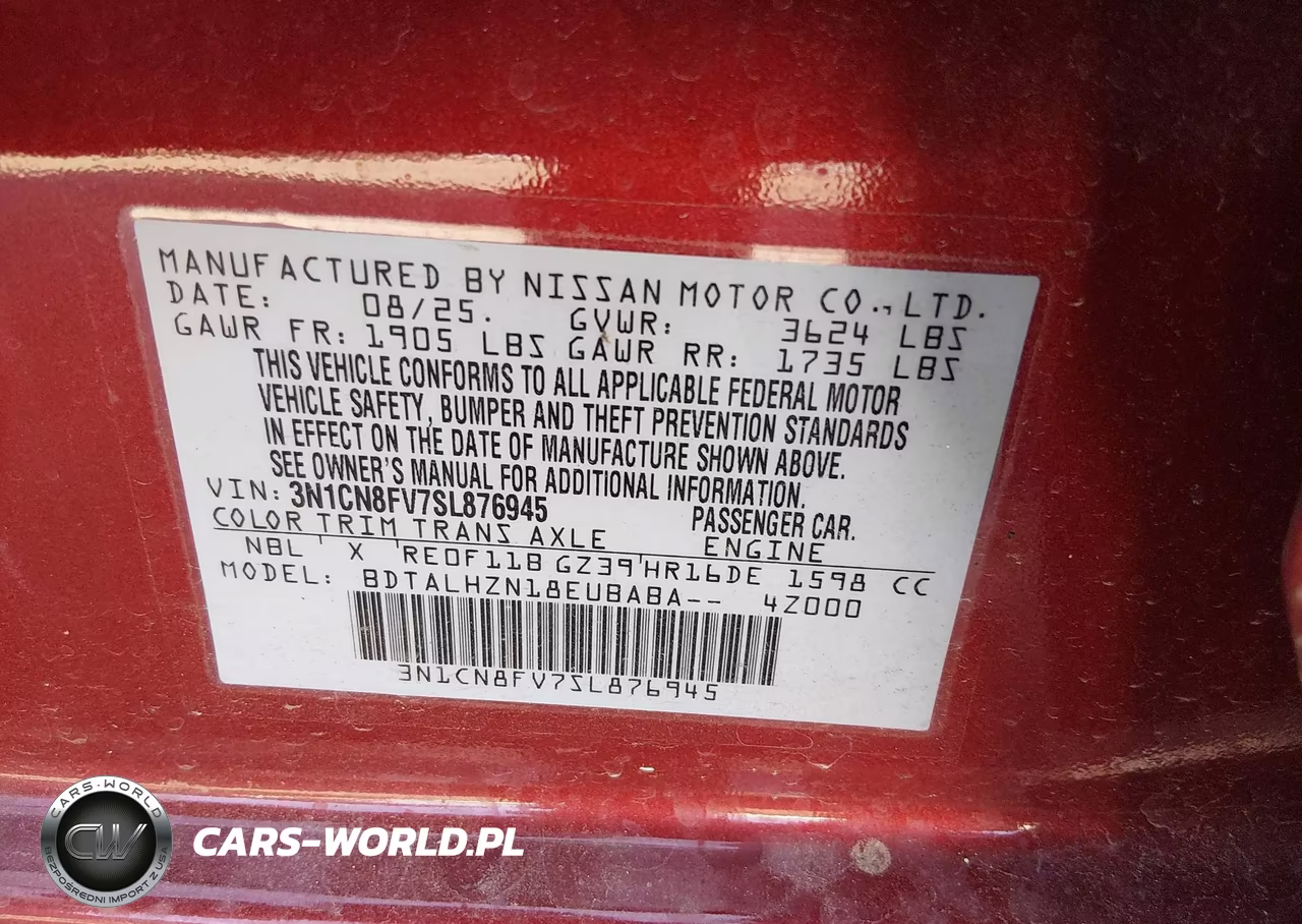 2025 Nissan Versa 1.6 Sr VIN:3N1CN8FV7SL876945 - 9