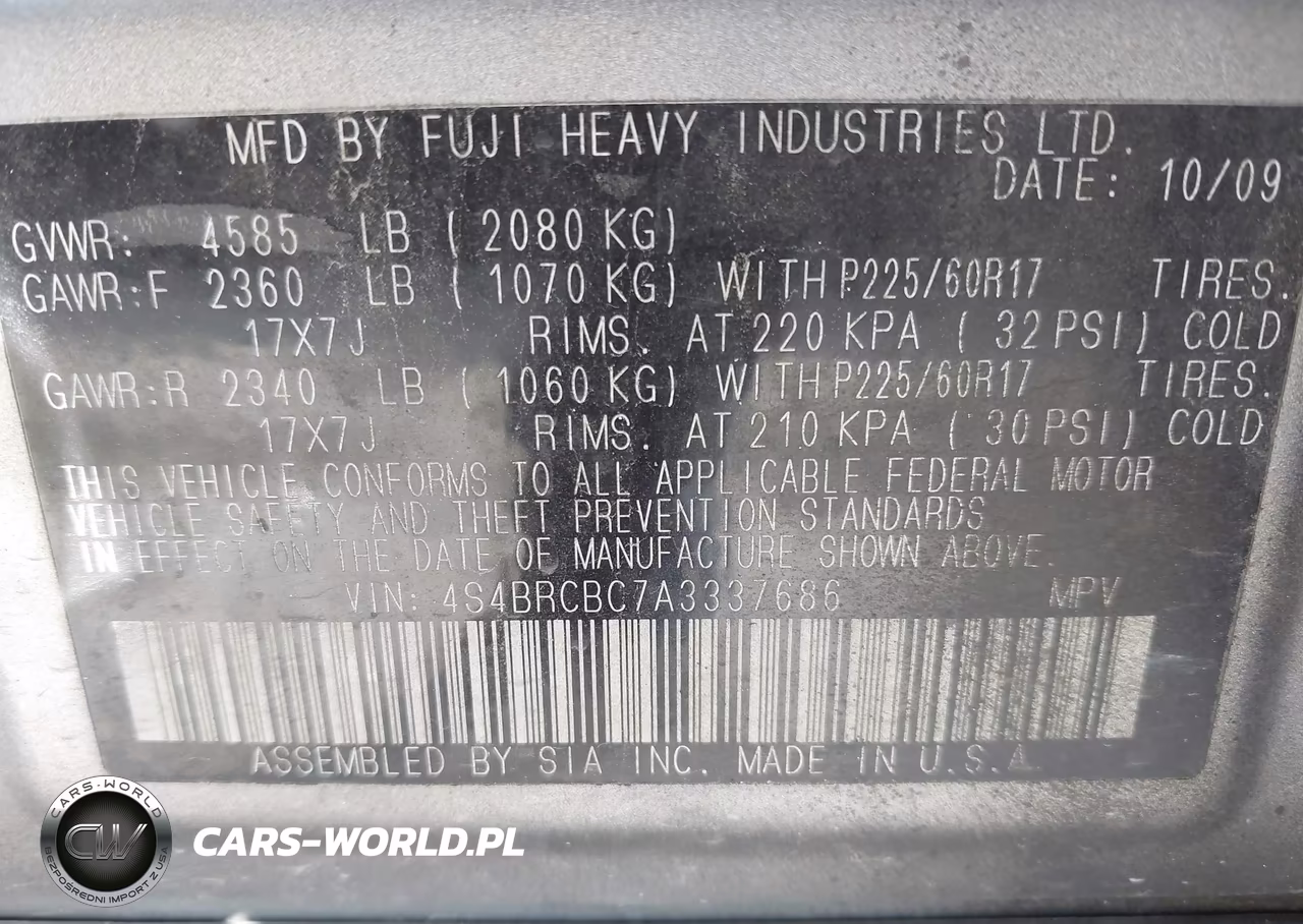 2010 Subaru Outback 2.5I Premium VIN:4S4BRCBC7A3337686 - 9