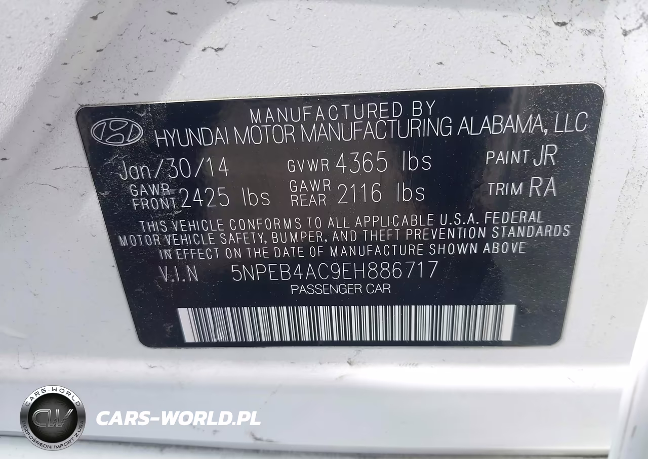 2014 Hyundai Sonata Gls VIN:5NPEB4AC9EH886717 - 9
