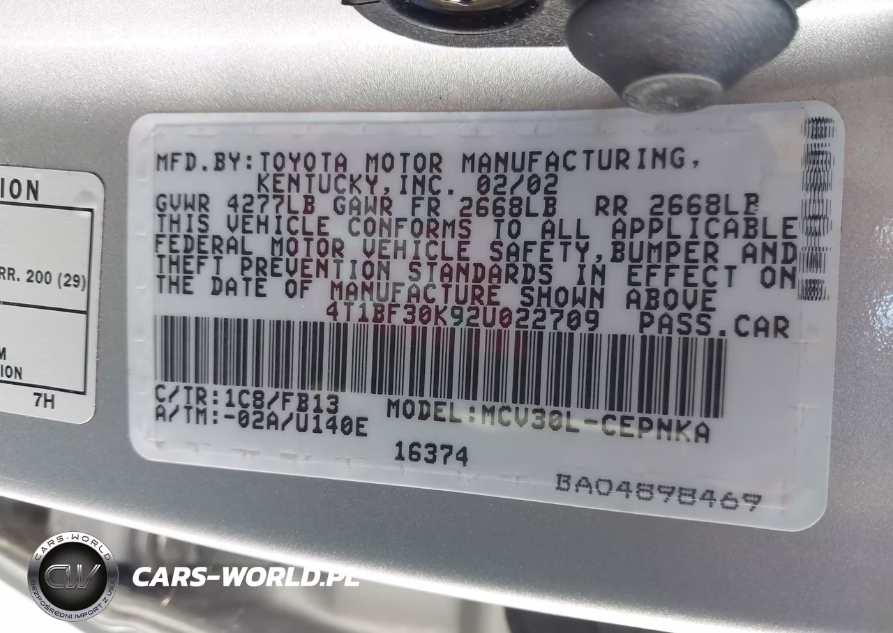 2002 Toyota Camry Le VIN:4T1BF30K92U022709 - 9