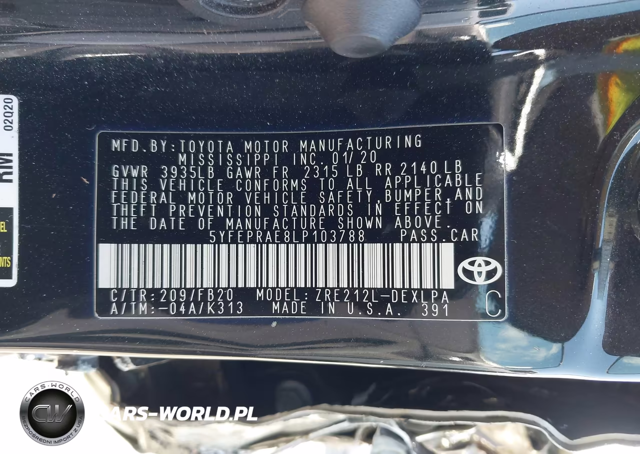 2020 Toyota Corolla Le VIN:5YFEPRAE8LP103788 - 9