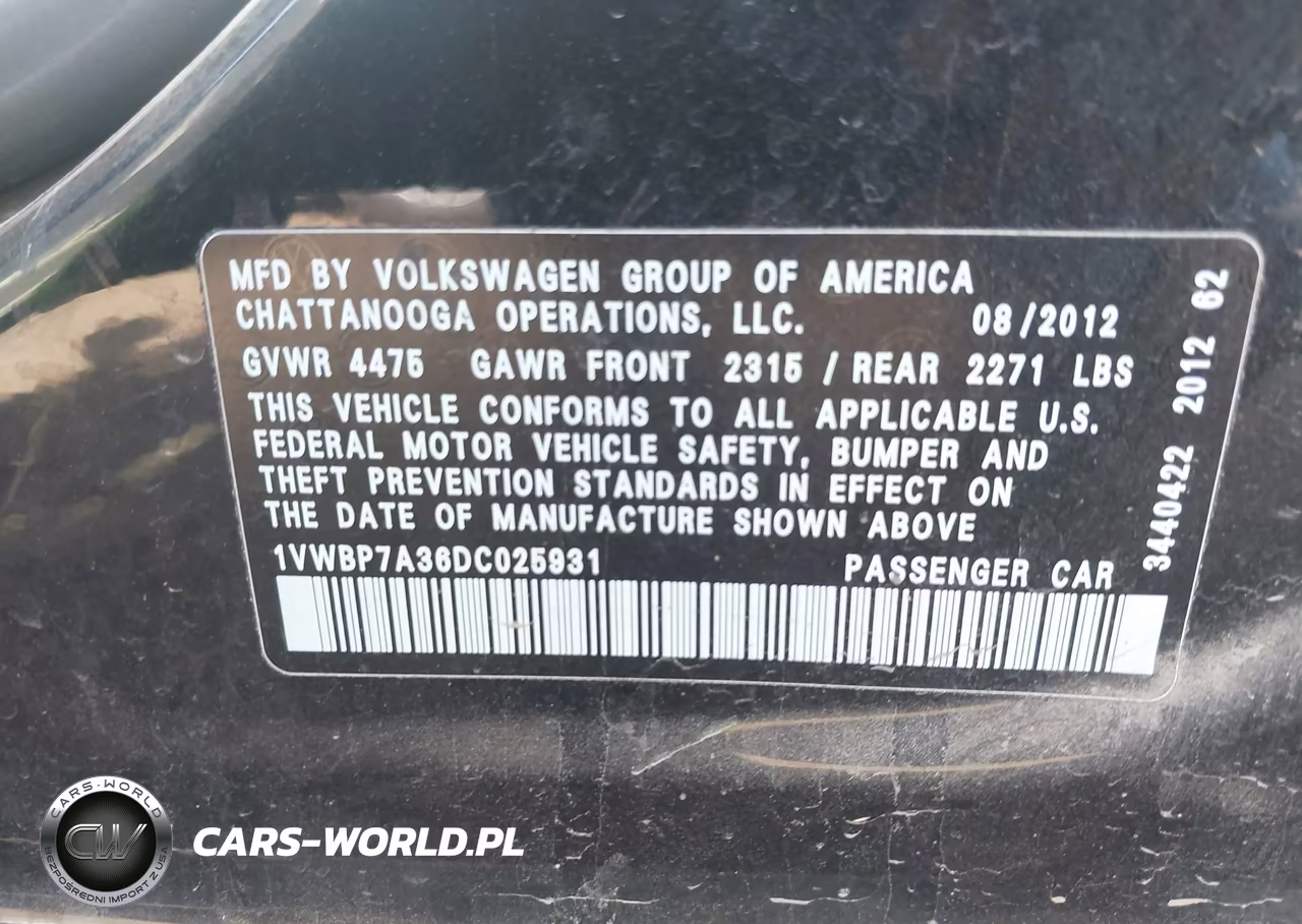 2013 Volkswagen Passat 2.5L Se VIN:1VWBP7A36DC025931 - 9