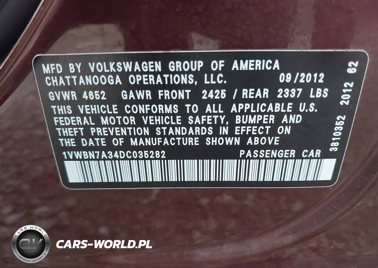 2013 Volkswagen Passat 2.0L Tdi Se VIN:1VWBN7A34DC035282 - 9