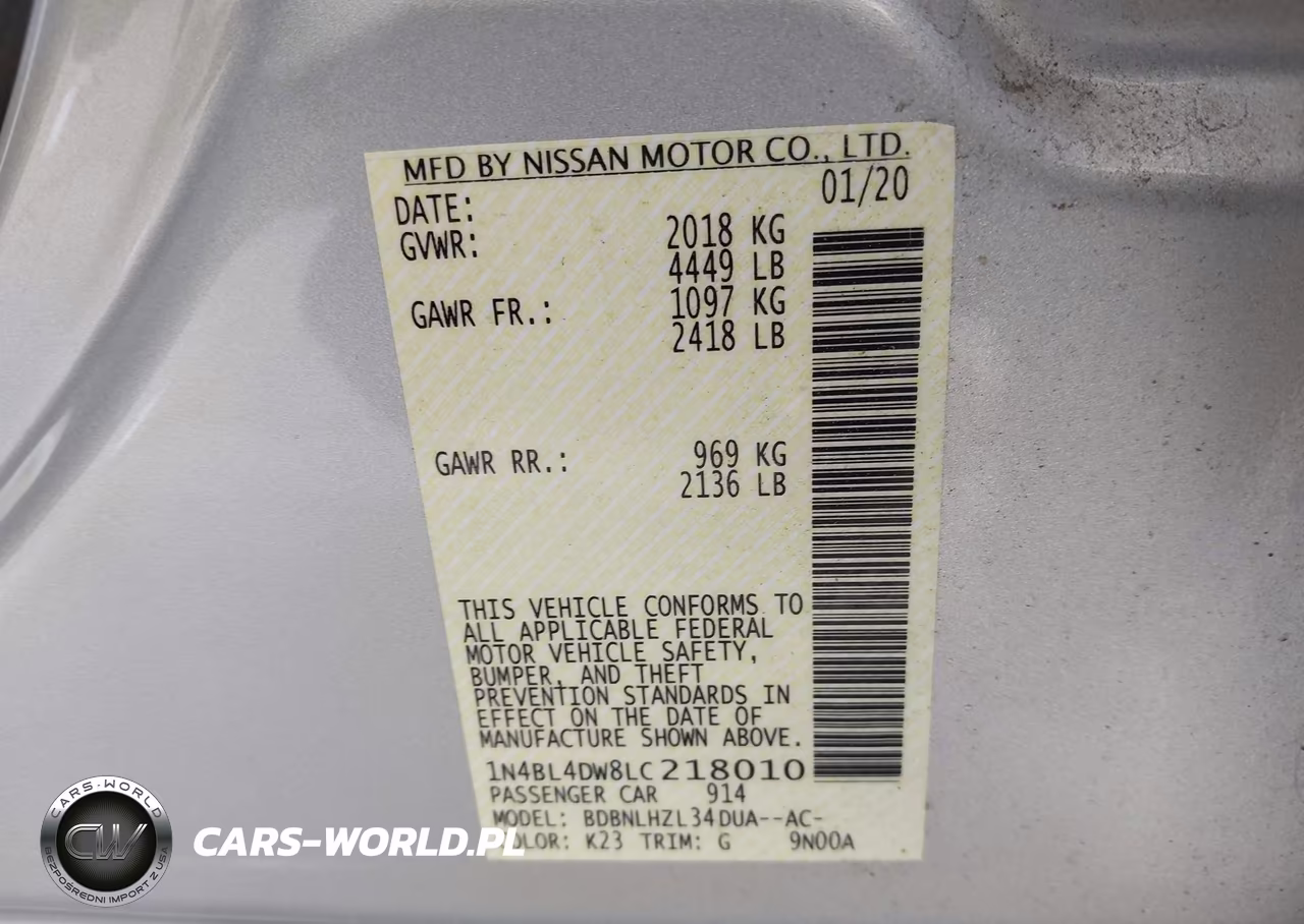 2020 Nissan Altima Sv Intelligent Awd VIN:1N4BL4DW8LC218010 - 9