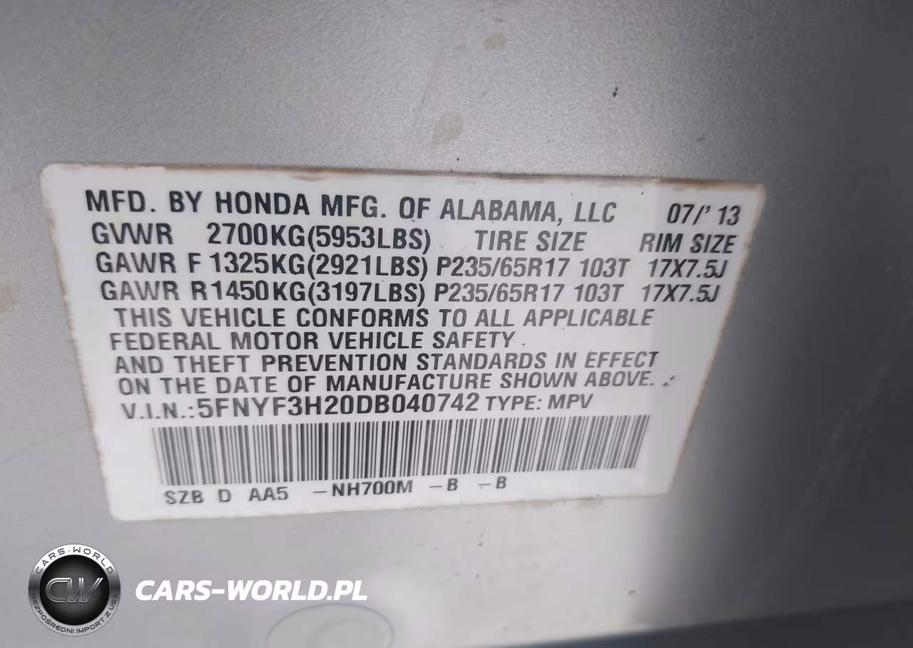 2013 Honda Pilot Lx VIN:5FNYF3H20DB040742 - 9