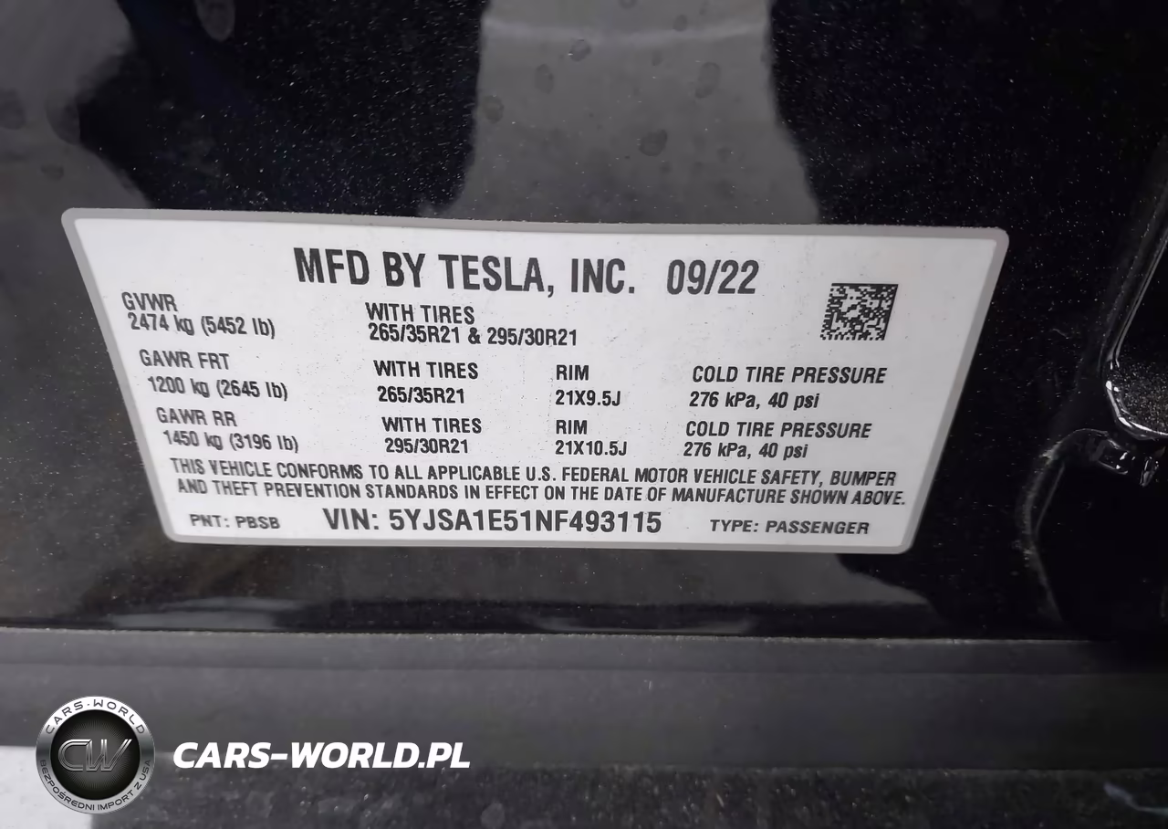 2022 Tesla Model S Dual Motor All-Wheel Drive VIN:5YJSA1E51NF493115 - 9