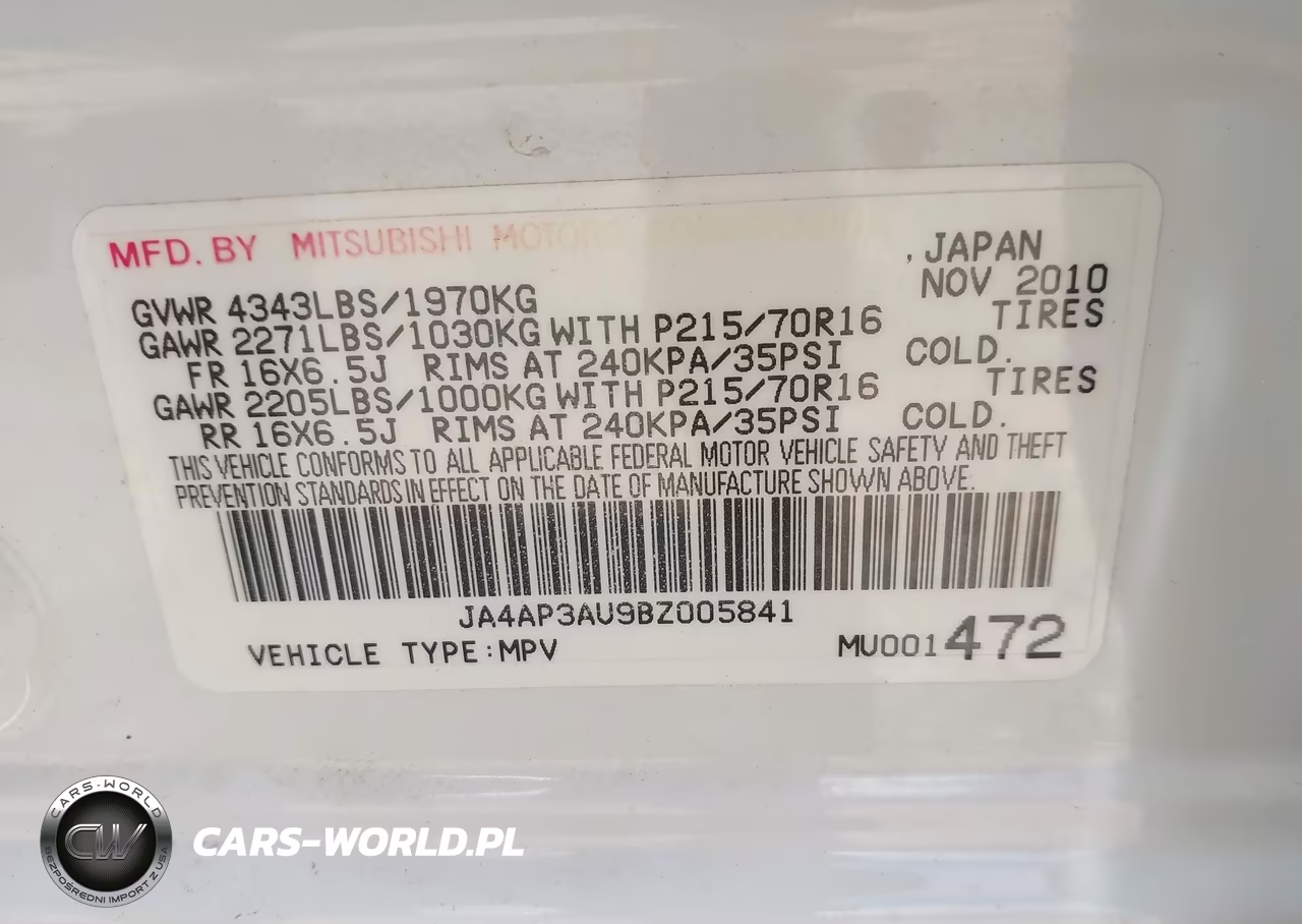 2011 Mitsubishi Outlander Sport Es VIN:JA4AP3AU9BZ005841 - 9
