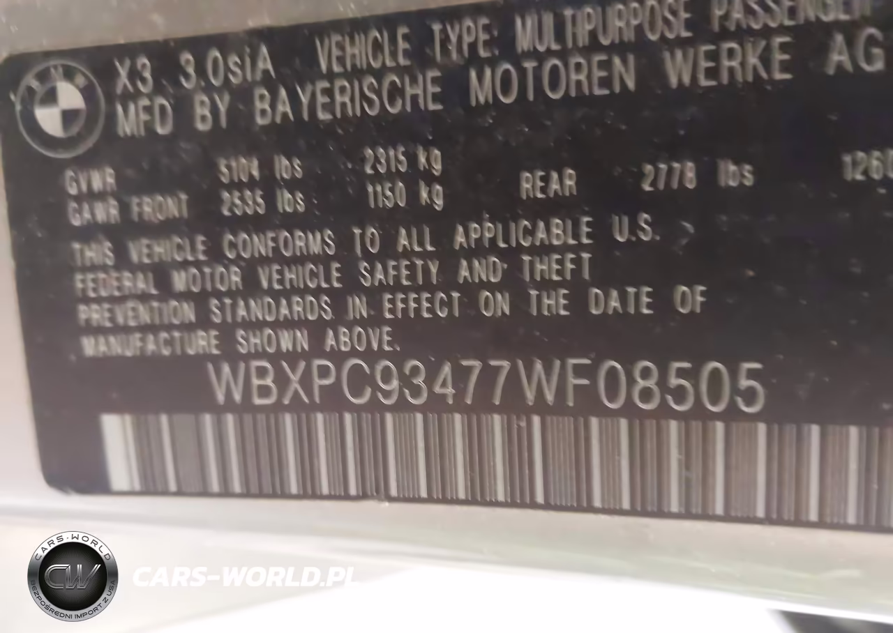 2007 BMW X3 3.0Si VIN:WBXPC93477WF08505 - 9