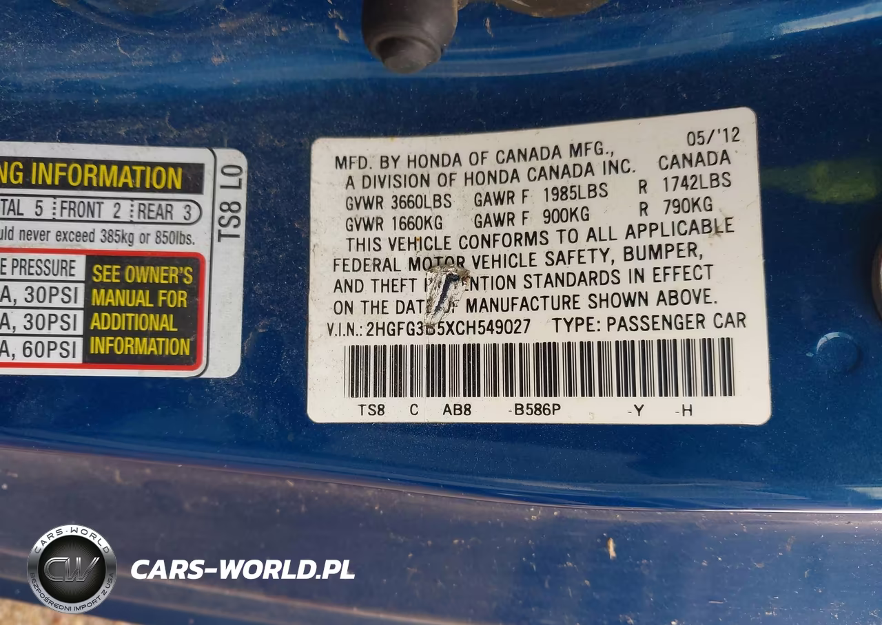 2012 Honda Civic Lx VIN:2HGFG3B5XCH549027 - 9