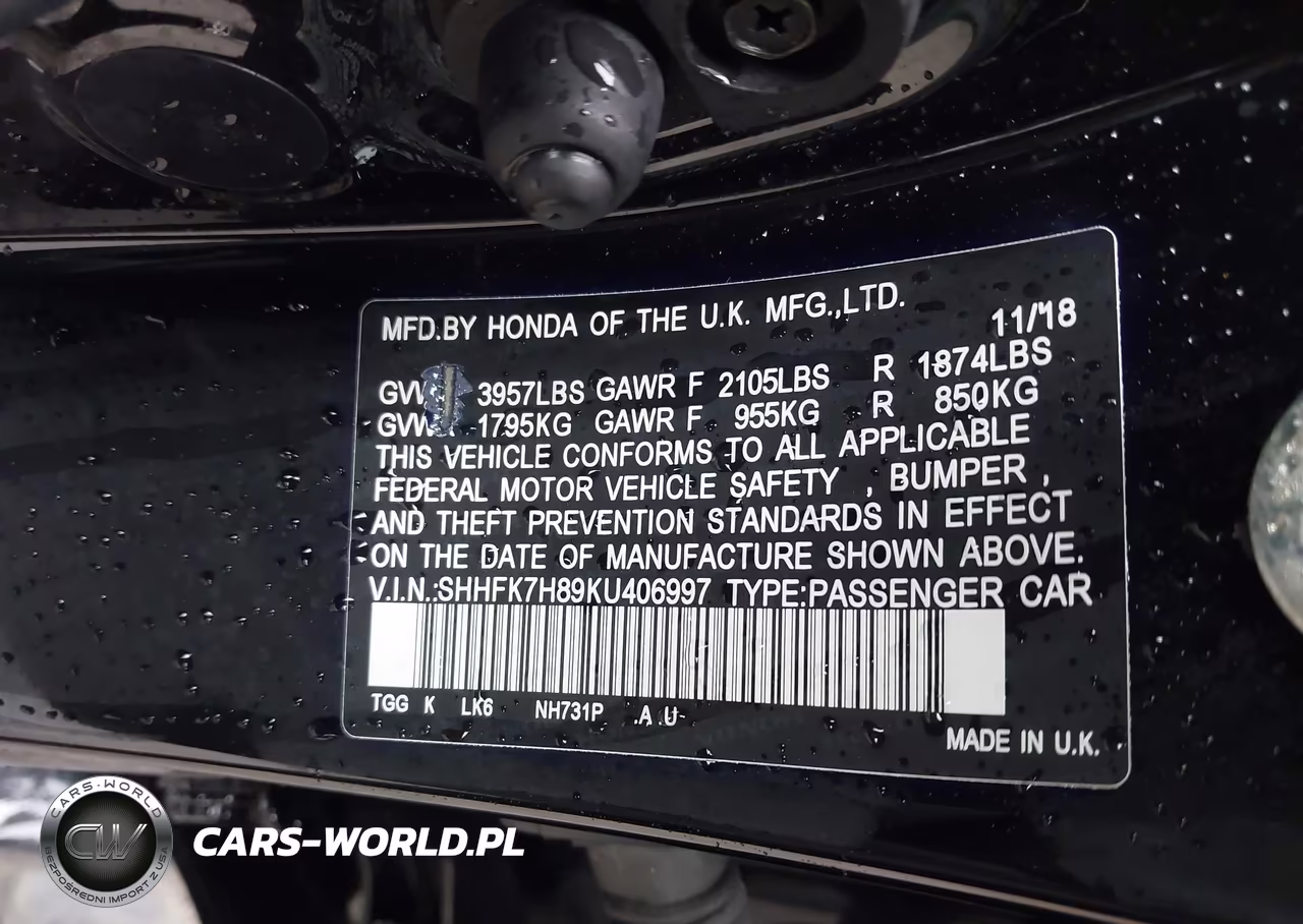 2019 Honda Civic Ex-L VIN:SHHFK7H89KU406997 - 9
