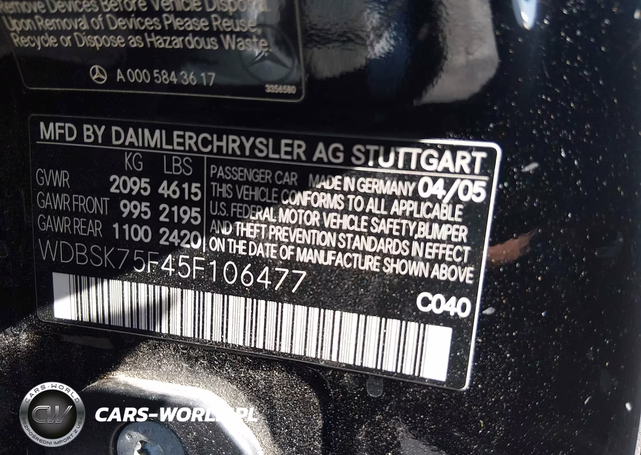 2005 Mercedes-Benz Sl 500 VIN:WDBSK75F45F106477 - 9