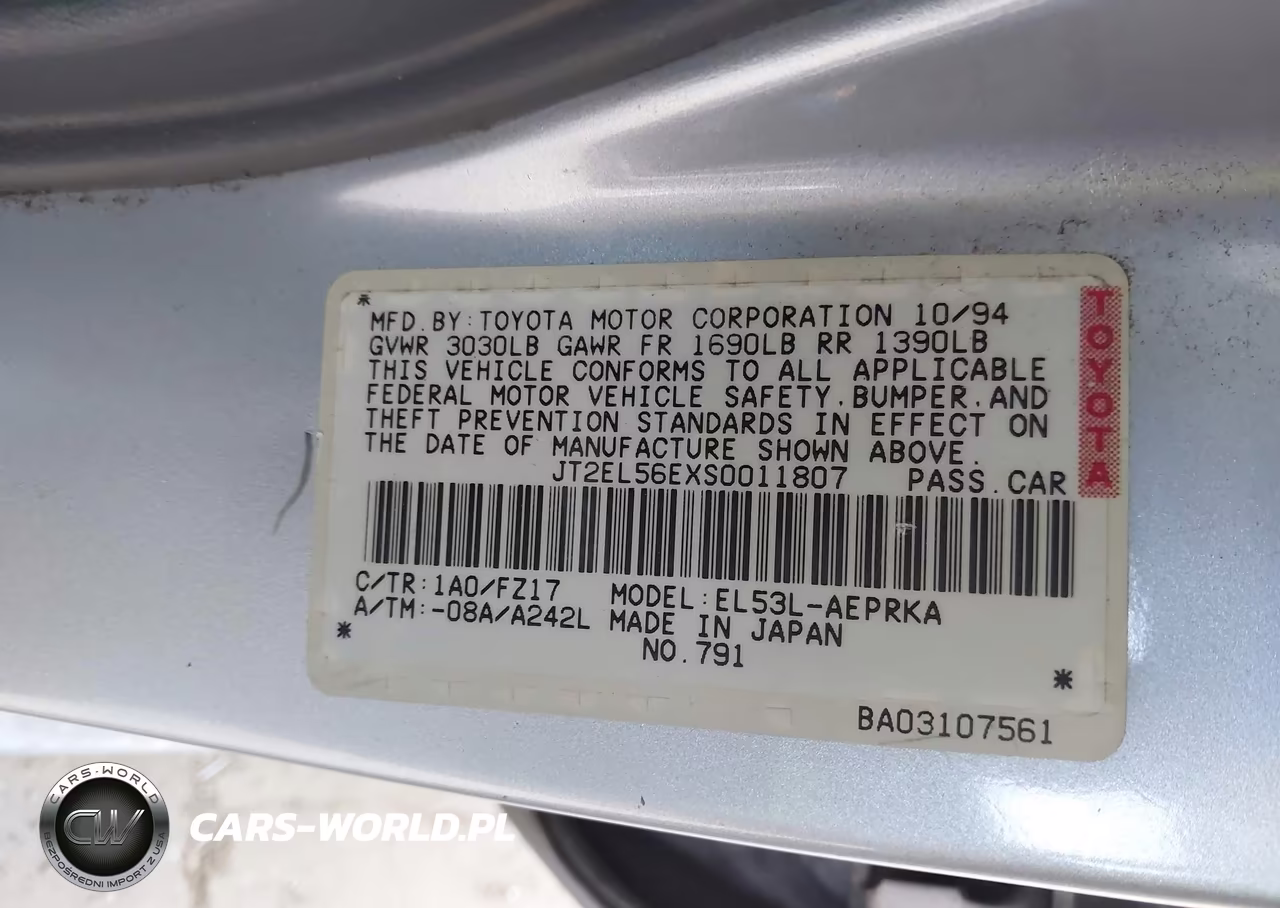 1995 Toyota Tercel Dx VIN:JT2EL56EXS0011807 - 9