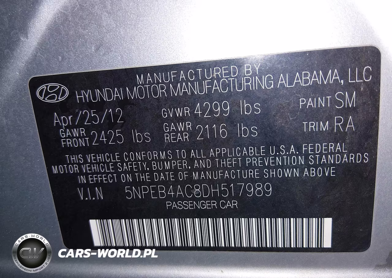 2013 Hyundai Sonata Gls VIN:5NPEB4AC8DH517989 - 9