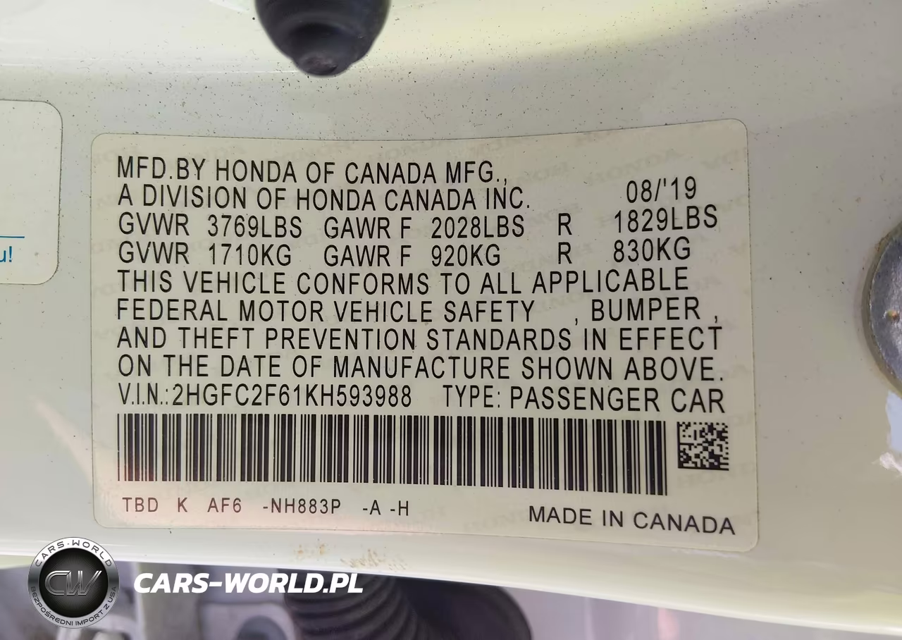 2019 Honda Civic Lx VIN:2HGFC2F61KH593988 - 9