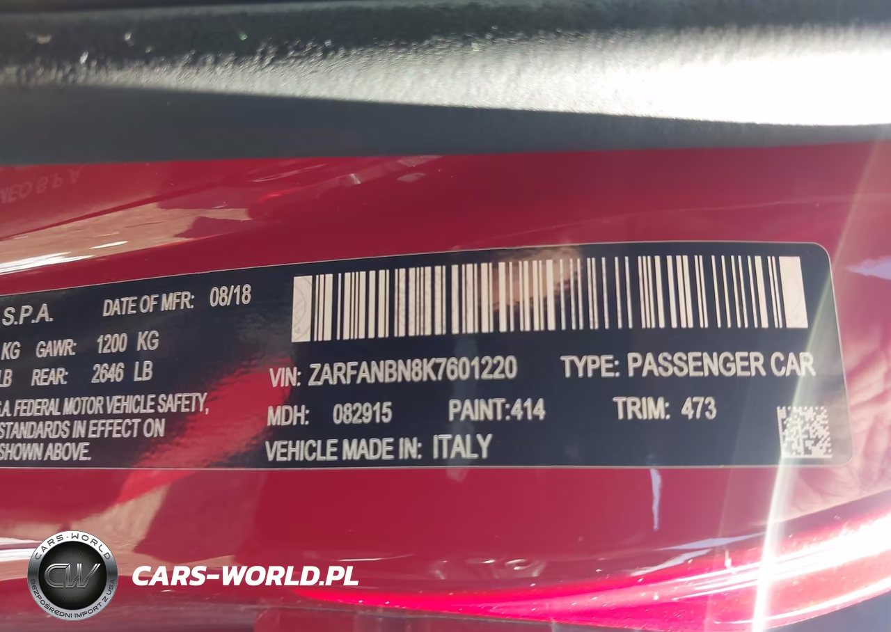 2019 Alfa Romeo Giulia Ti Sport Awd VIN:ZARFANBN8K7601220 - 9