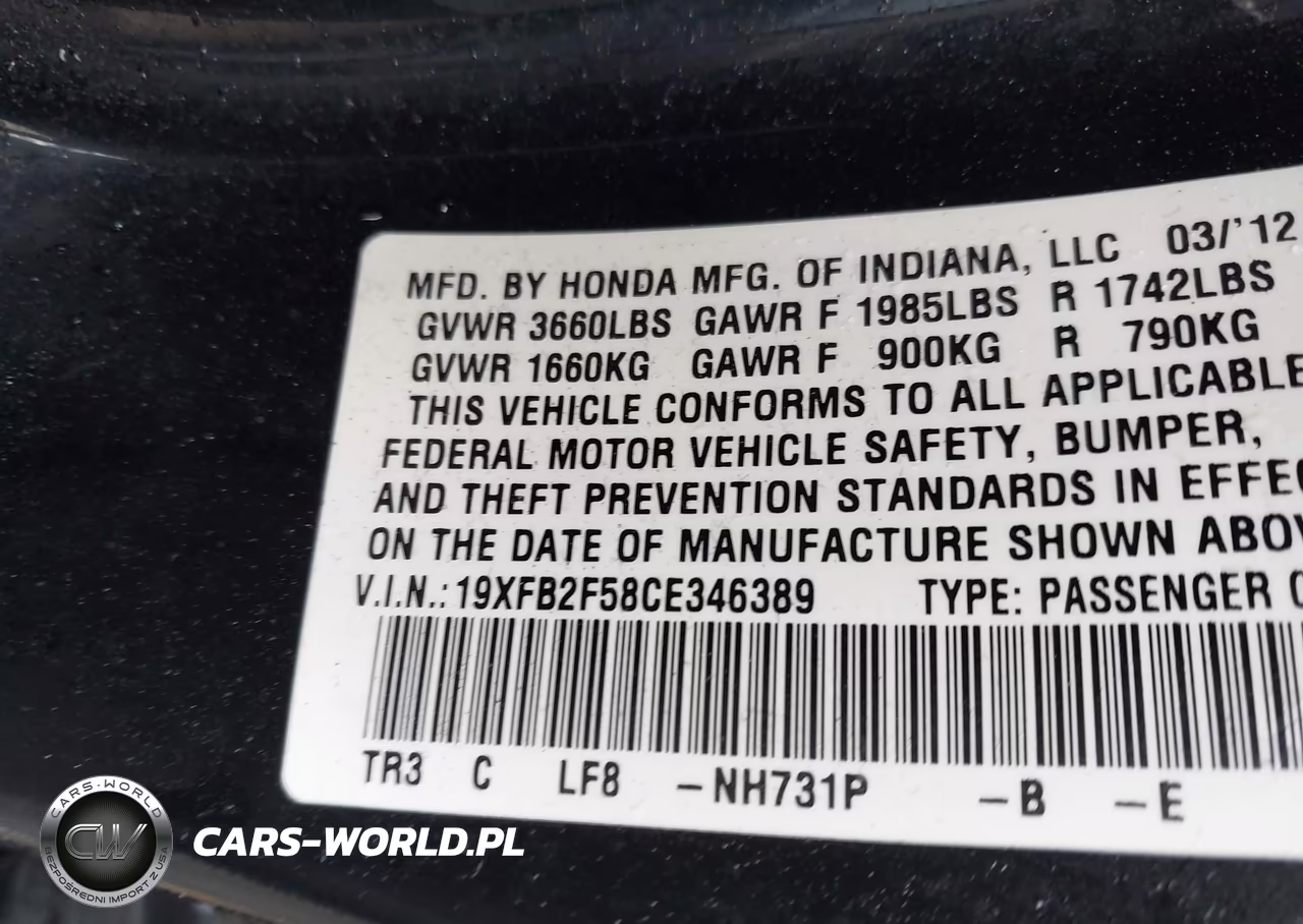 2012 Honda Civic Lx VIN:19XFB2F58CE346389 - 9
